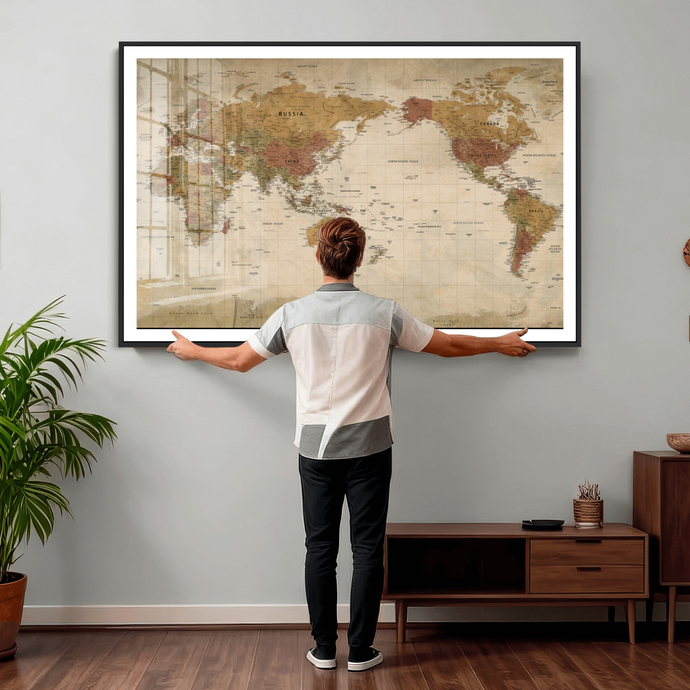83478963-MGV-CV-36X24 - World Map Wall Art Canvas Print, Modern Decorative Framed Map Artwork Prints for Living Room, Office, Bedroom Wall Decor