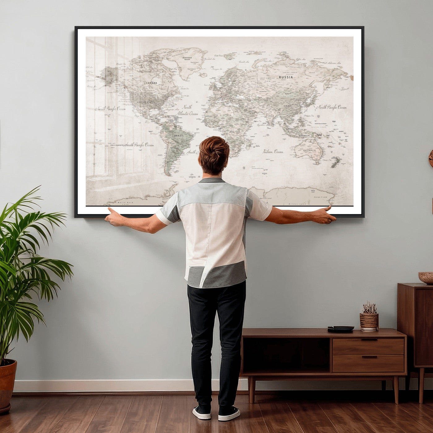 90355419-MGV-CV-36X24 - World Map Wall Art Canvas Print, Modern Decorative Framed Map Artwork Prints for Living Room, Office, Bedroom Wall Decor