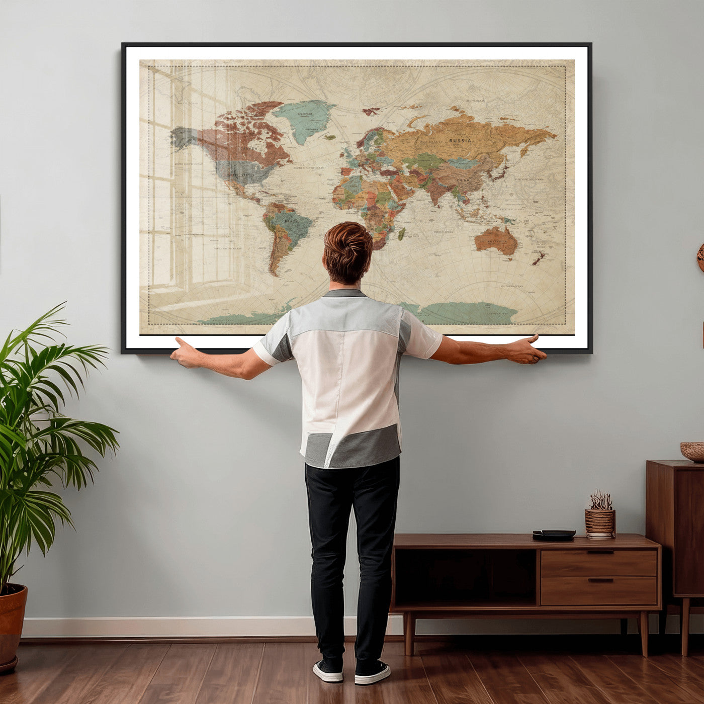 74172497-MGV-CV-36X24 - World Map Wall Art Canvas Print, Modern Decorative Framed Map Artwork Prints for Living Room, Office, Bedroom Wall Decor