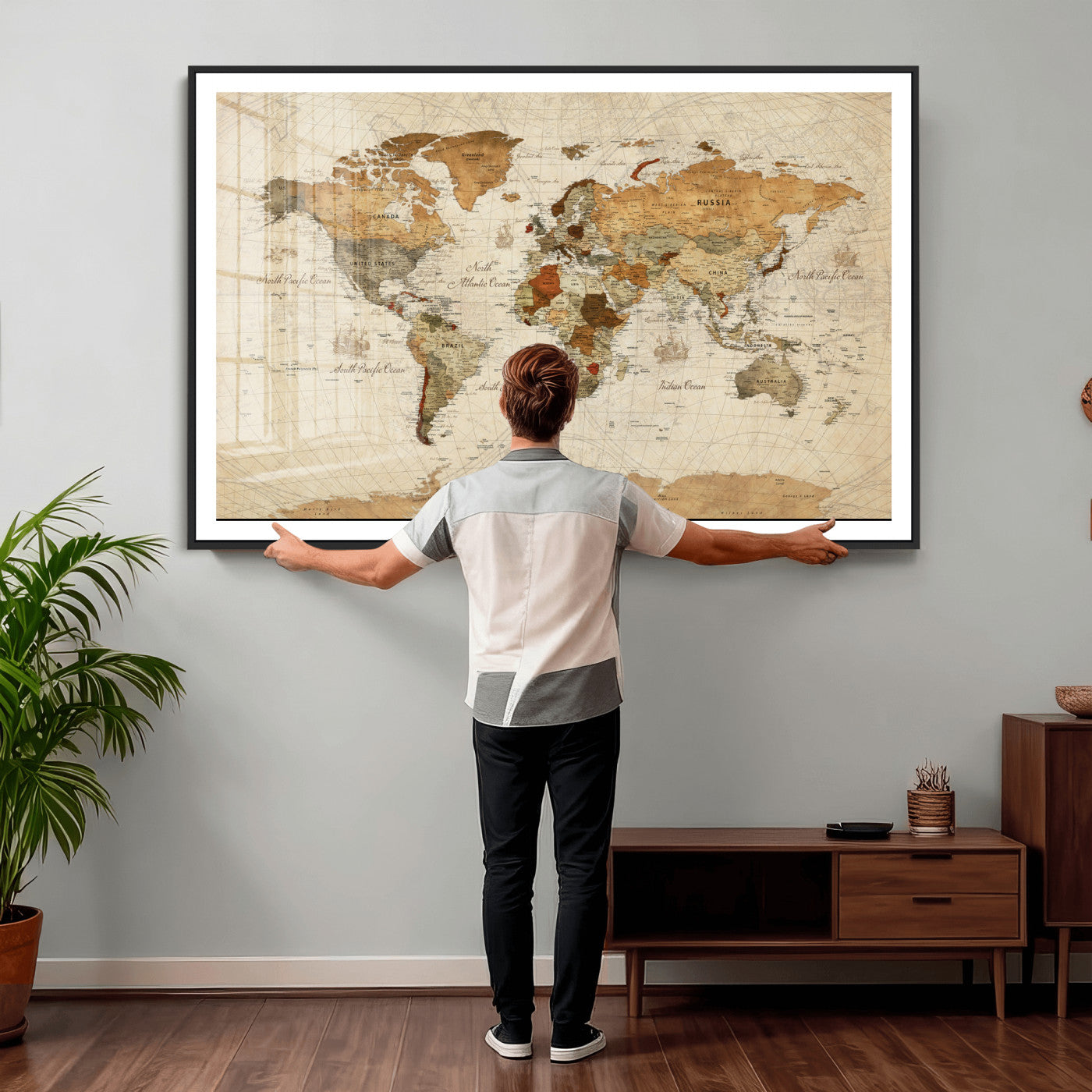 29684537-MGV-CV-36X24 - World Map Wall Art Canvas Print, Modern Decorative Framed Map Artwork Prints for Living Room, Office, Bedroom Wall Decor