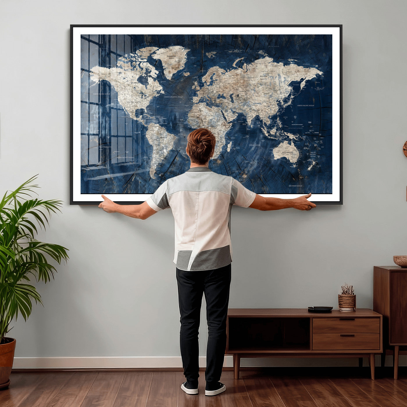 56126010-MGV-CV-36X24 - World Map Wall Art Canvas Print, Modern Decorative Framed Map Artwork Prints for Living Room, Office, Bedroom Wall Decor