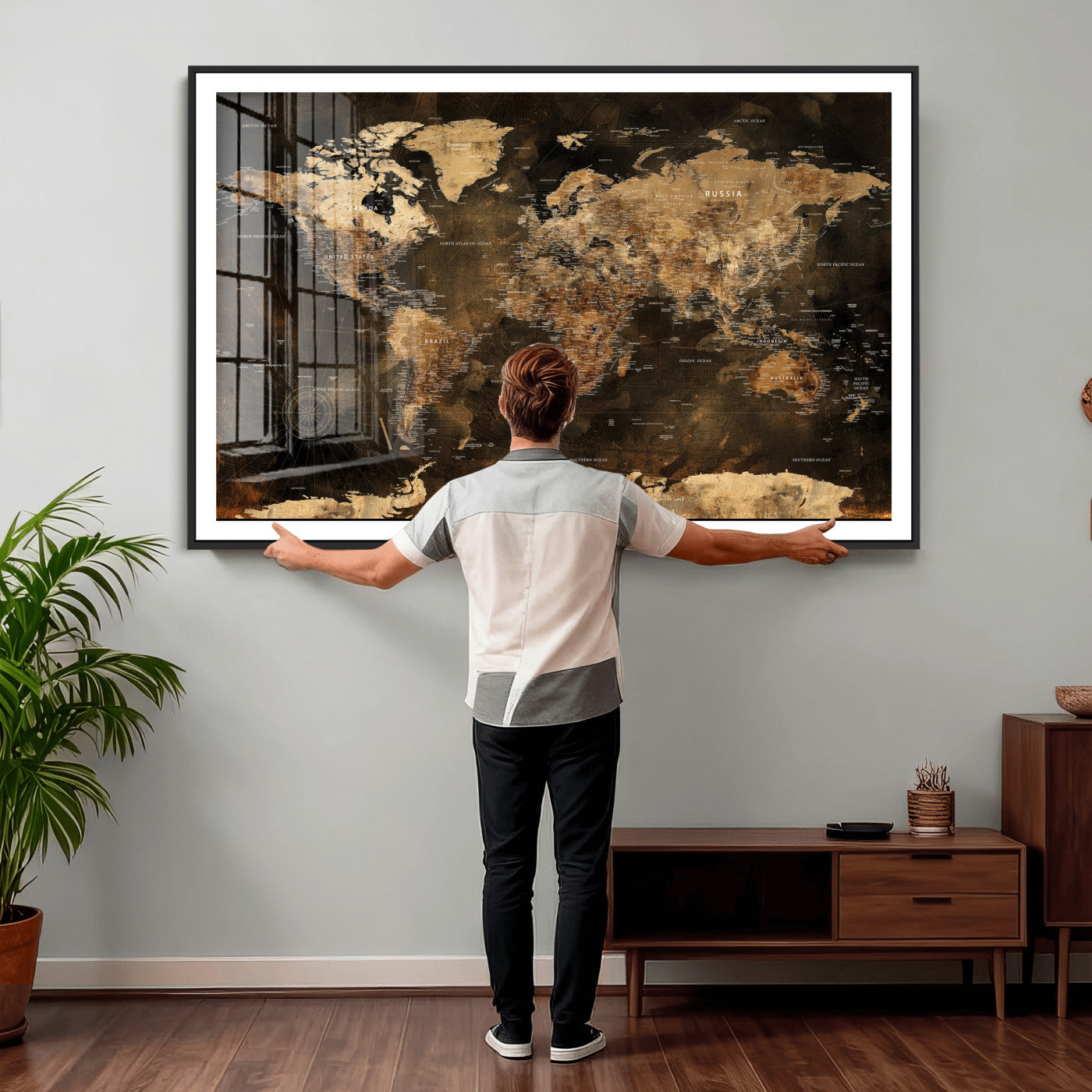 97742922-MGV-CV-36X24 - World Map Wall Art Canvas Print, Modern Decorative Framed Map Artwork Prints for Living Room, Office, Bedroom Wall Decor
