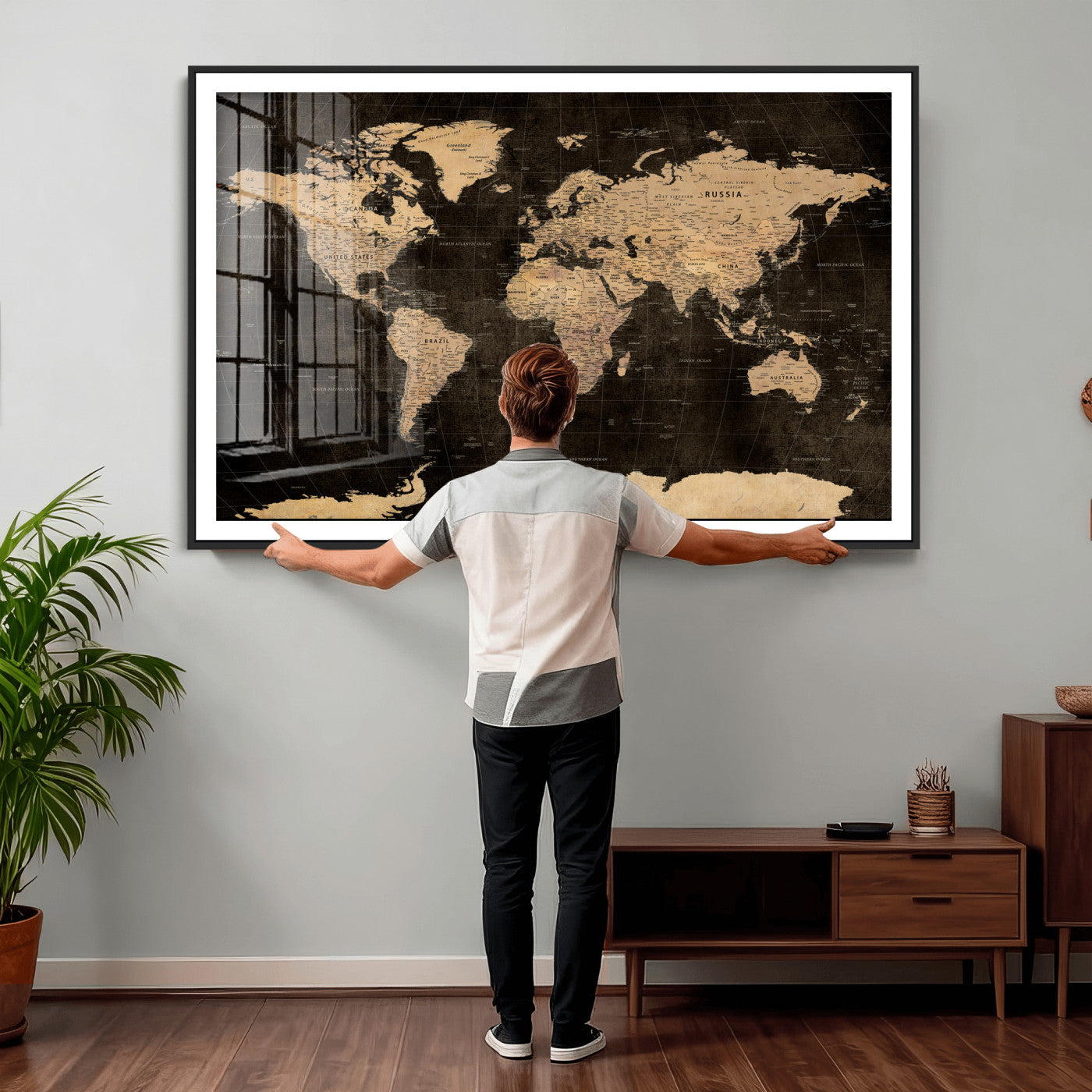17790470-MGV-CV-36X24 - World Map Wall Art Canvas Print, Modern Decorative Framed Map Artwork Prints for Living Room, Office, Bedroom Wall Decor