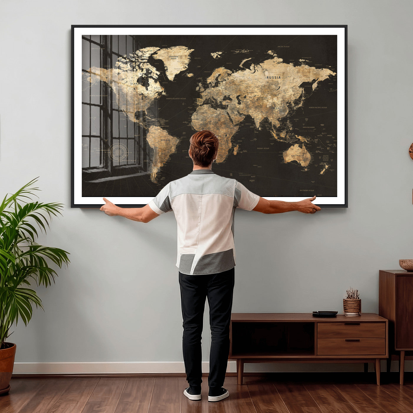 70985630-MGV-CV-36X24 - World Map Wall Art Canvas Print, Modern Decorative Framed Map Artwork Prints for Living Room, Office, Bedroom Wall Decor