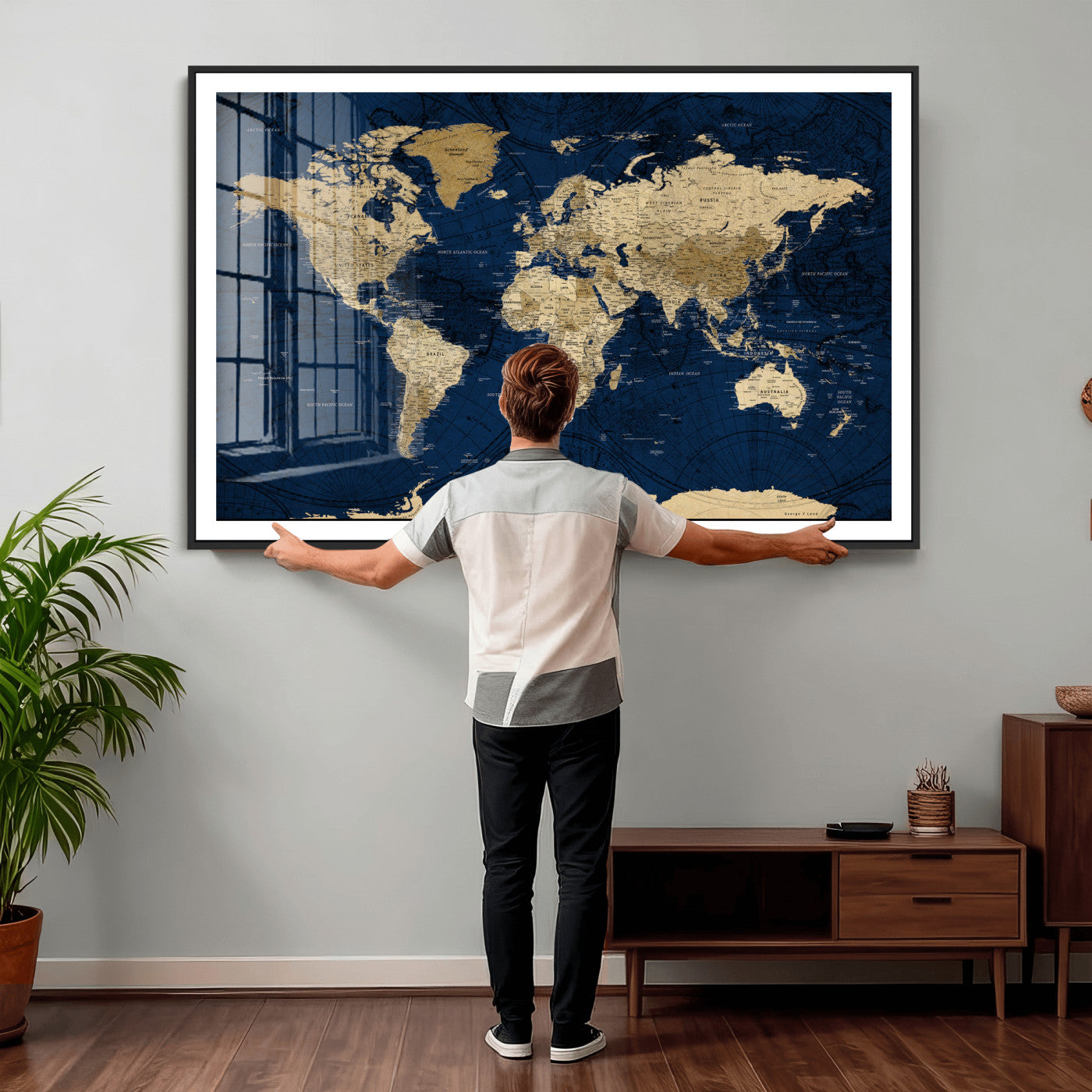 54770746-MGV-CV-36X24 - World Map Wall Art Canvas Print, Modern Decorative Framed Map Artwork Prints for Living Room, Office, Bedroom Wall Decor