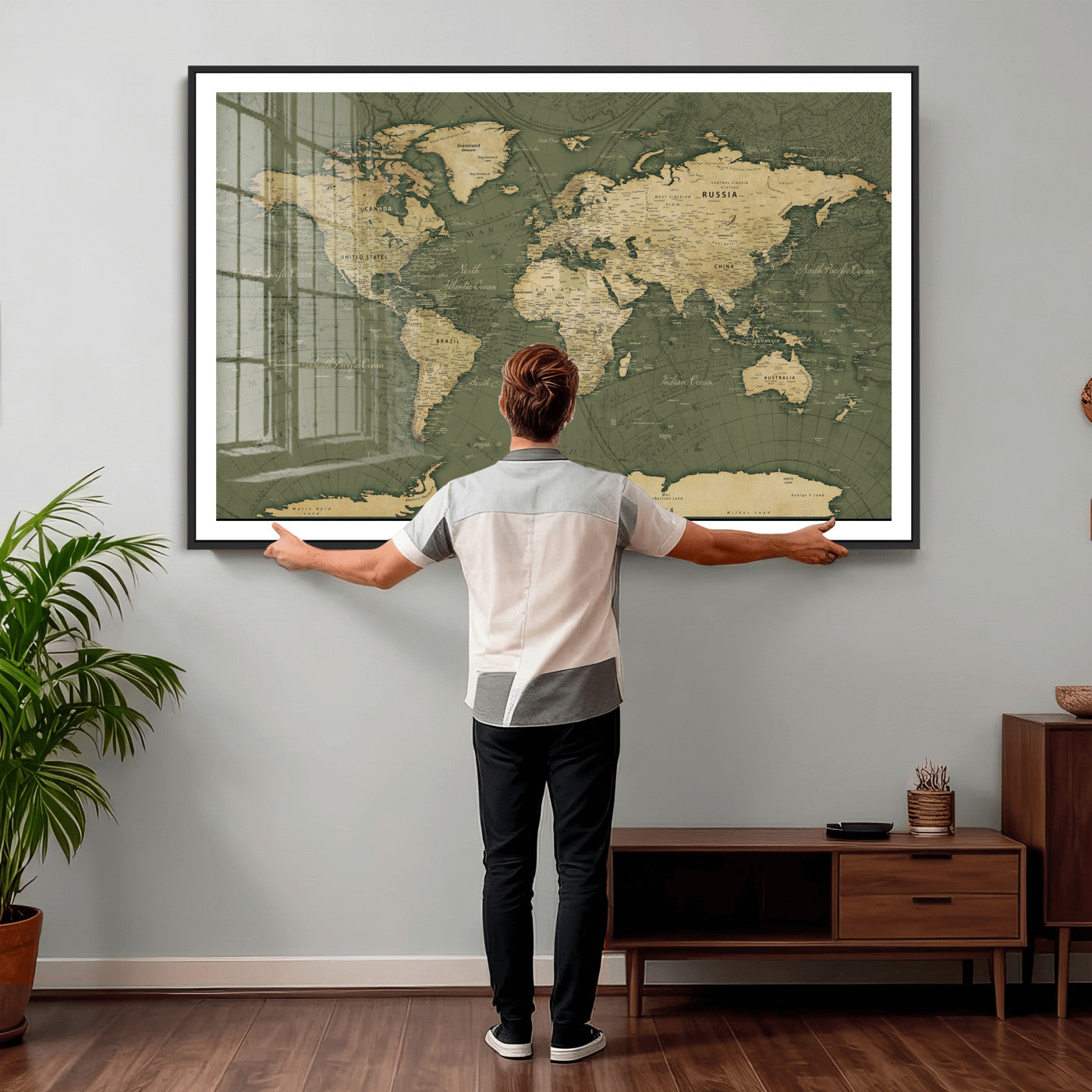 75846040-MGV-CV-36X24 - World Map Wall Art Canvas Print, Modern Decorative Framed Map Artwork Prints for Living Room, Office, Bedroom Wall Decor