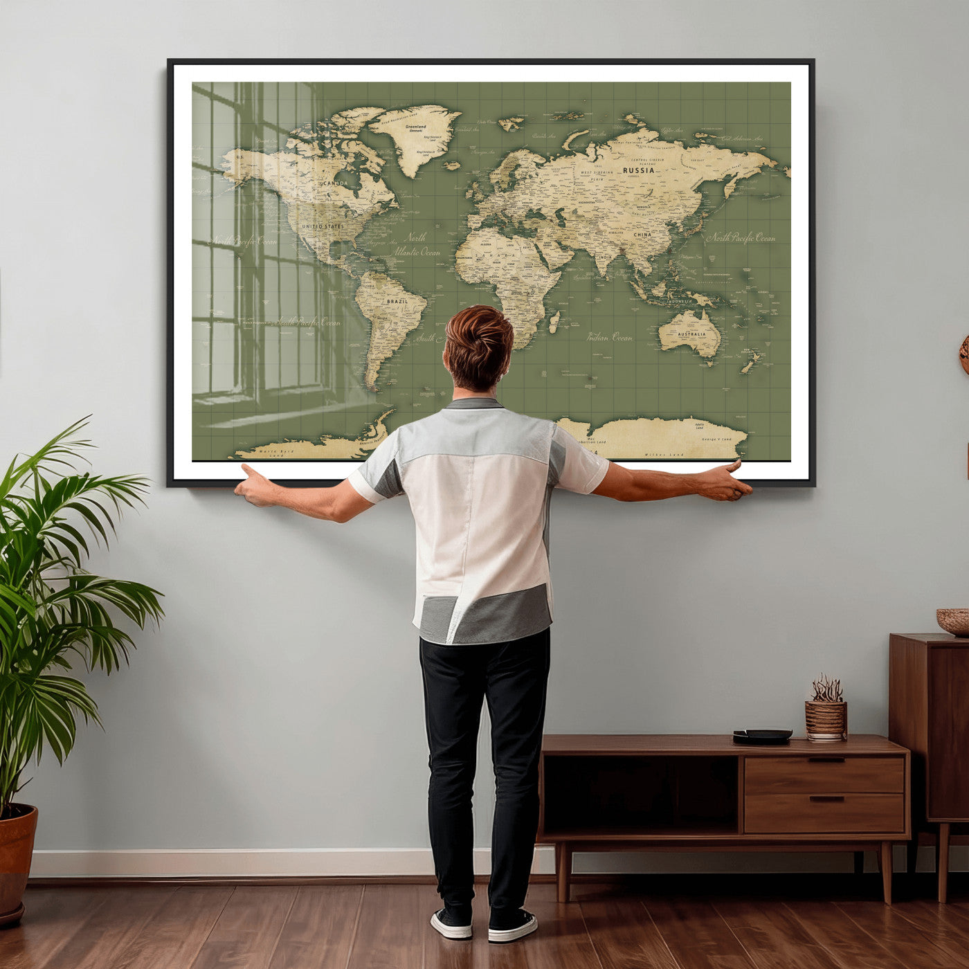 13750241-MGV-CV-36X24 - World Map Wall Art Canvas Print, Modern Decorative Framed Map Artwork Prints for Living Room, Office, Bedroom Wall Decor