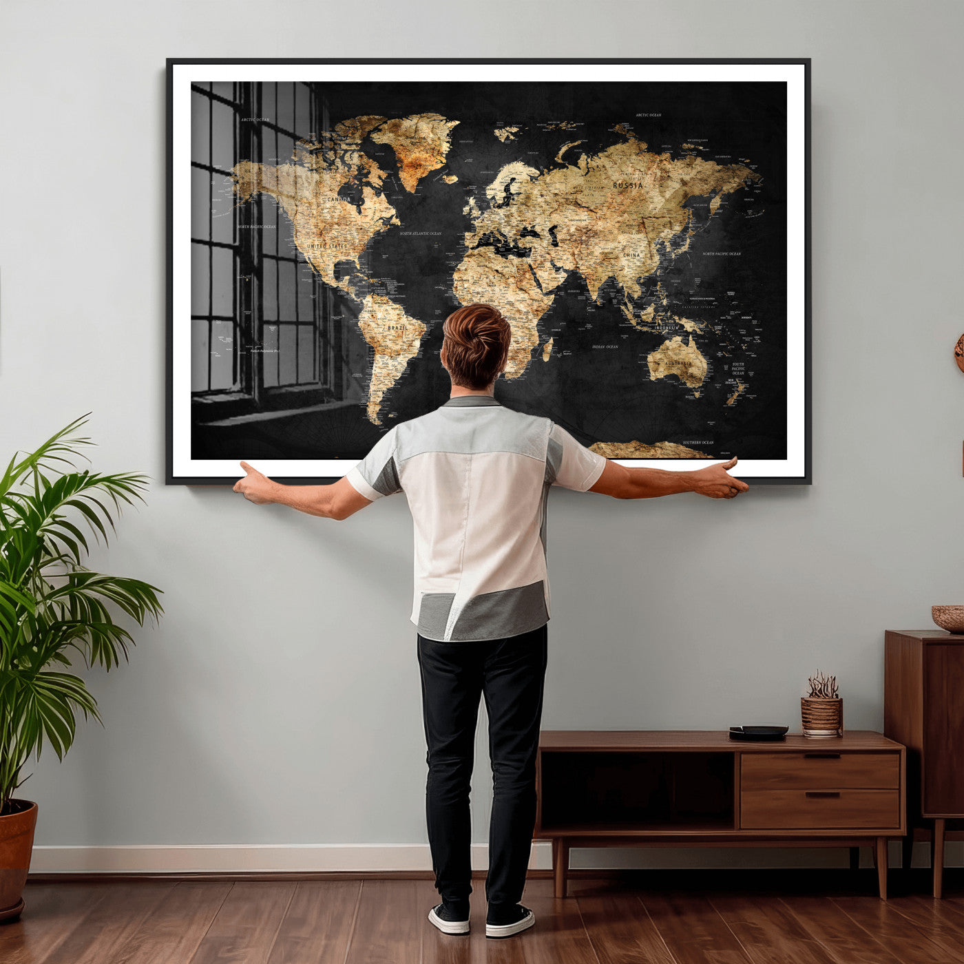 23568589-MGV-CV-36X24 - World Map Wall Art Canvas Print, Modern Decorative Framed Map Artwork Prints for Living Room, Office, Bedroom Wall Decor