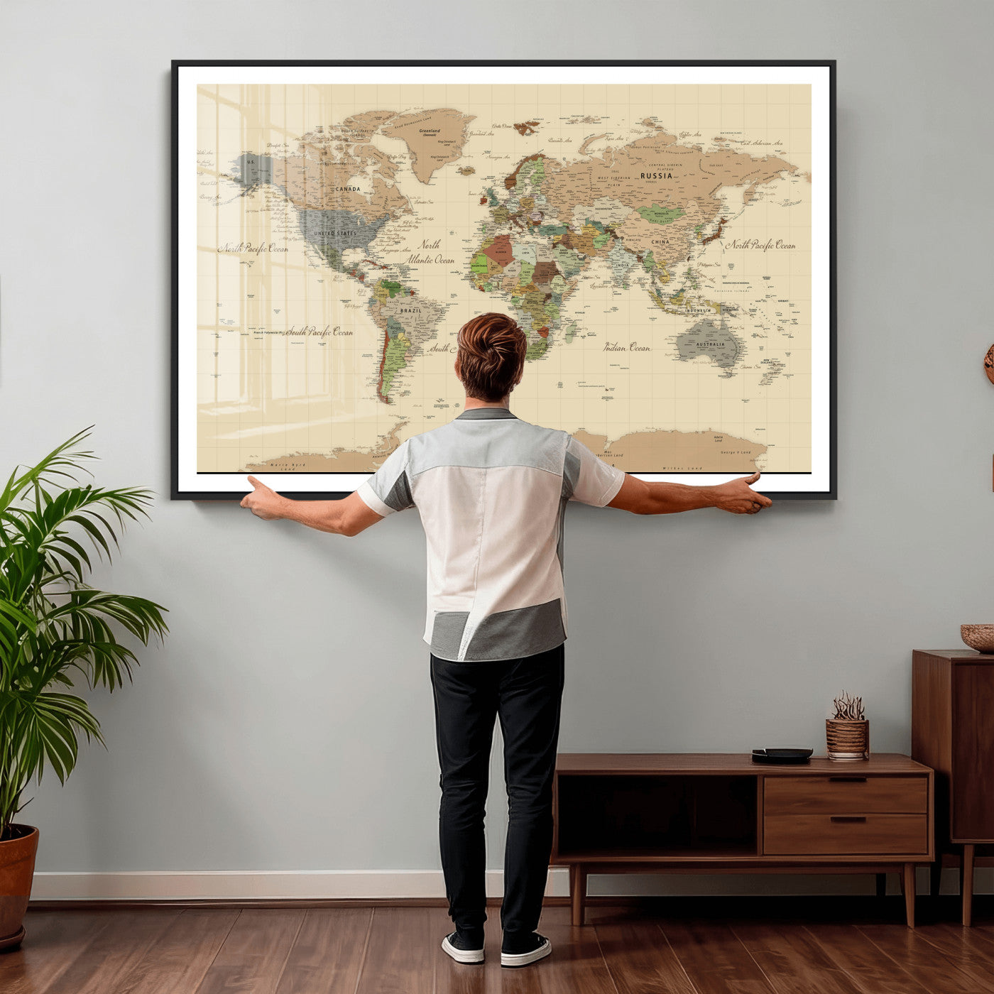 31407854-MGV-CV-36X24 - World Map Wall Art Canvas Print, Modern Decorative Framed Map Artwork Prints for Living Room, Office, Bedroom Wall Decor
