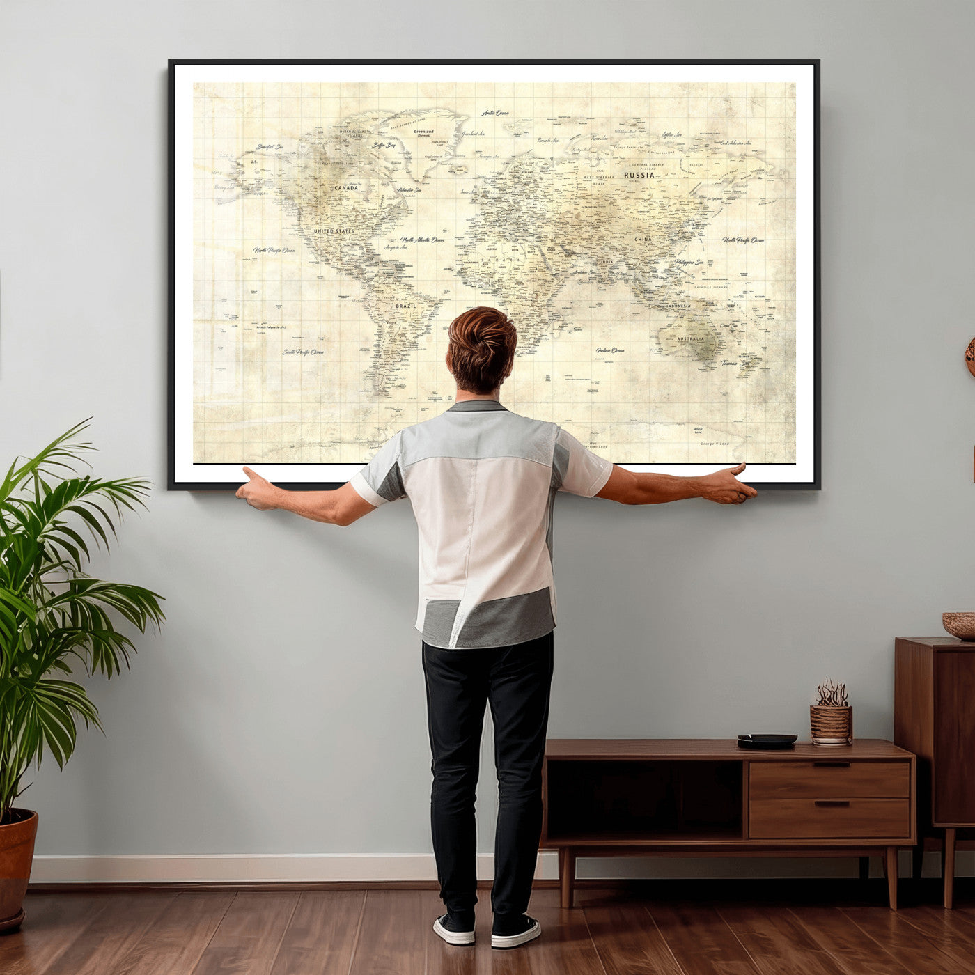 17101439-MGV-CV-36X24 - World Map Wall Art Canvas Print, Modern Decorative Framed Map Artwork Prints for Living Room, Office, Bedroom Wall Decor