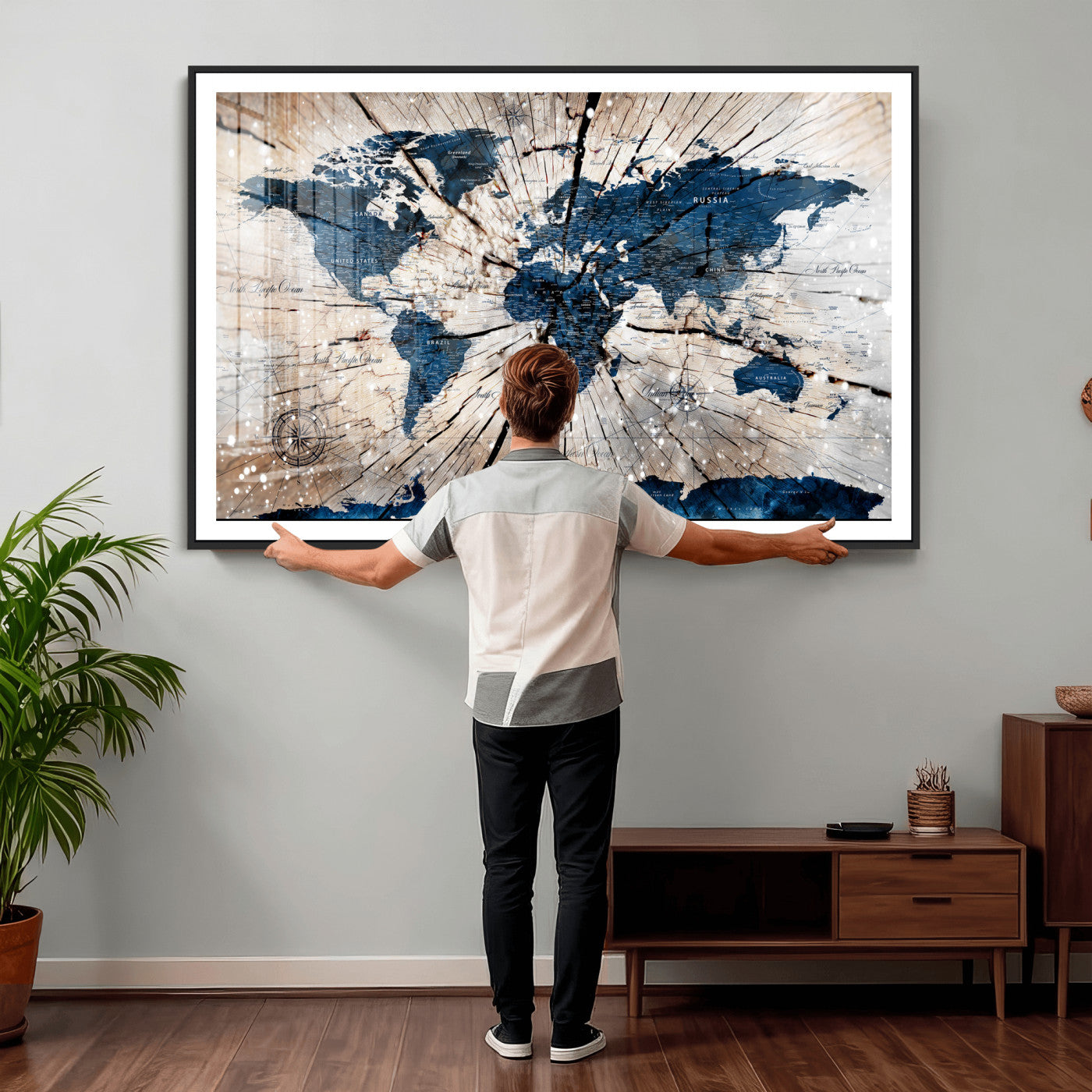 19478704-MGV-CV-36X24 - World Map Wall Art Canvas Print, Modern Decorative Framed Map Artwork Prints for Living Room, Office, Bedroom Wall Decor