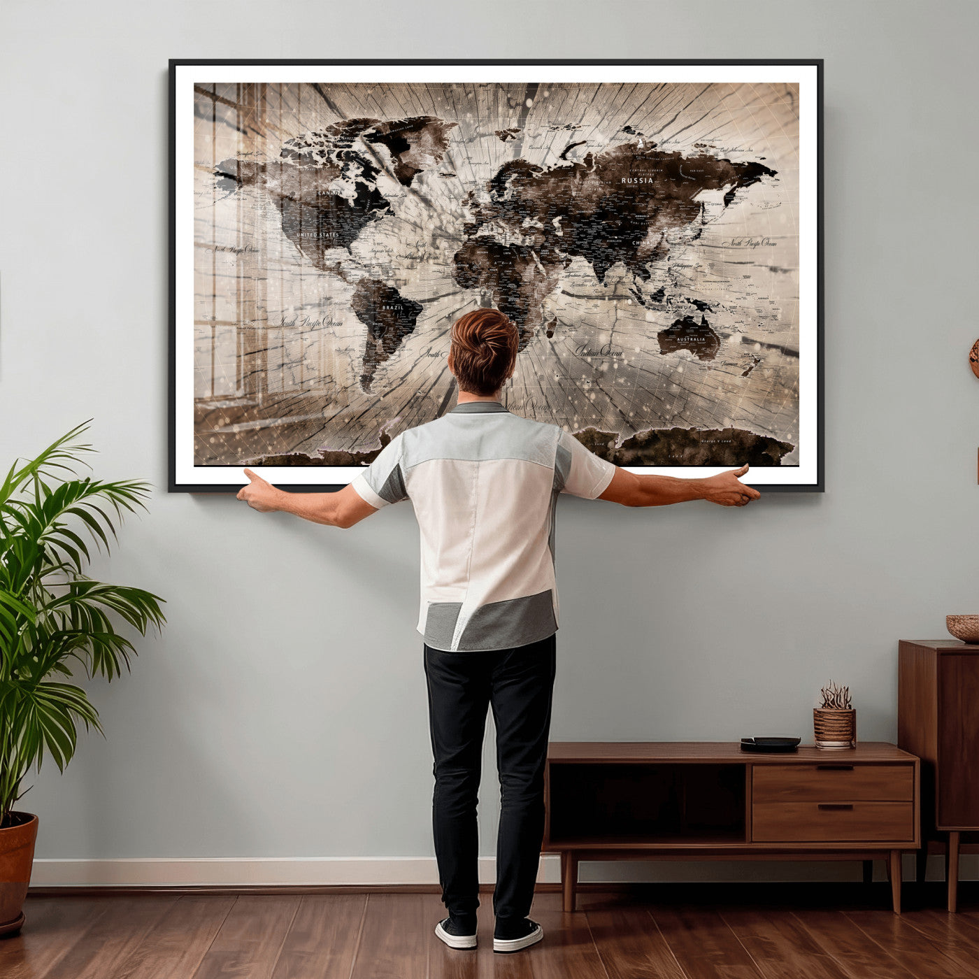 94623295-MGV-CV-36X24 - World Map Wall Art Canvas Print, Modern Decorative Framed Map Artwork Prints for Living Room, Office, Bedroom Wall Decor