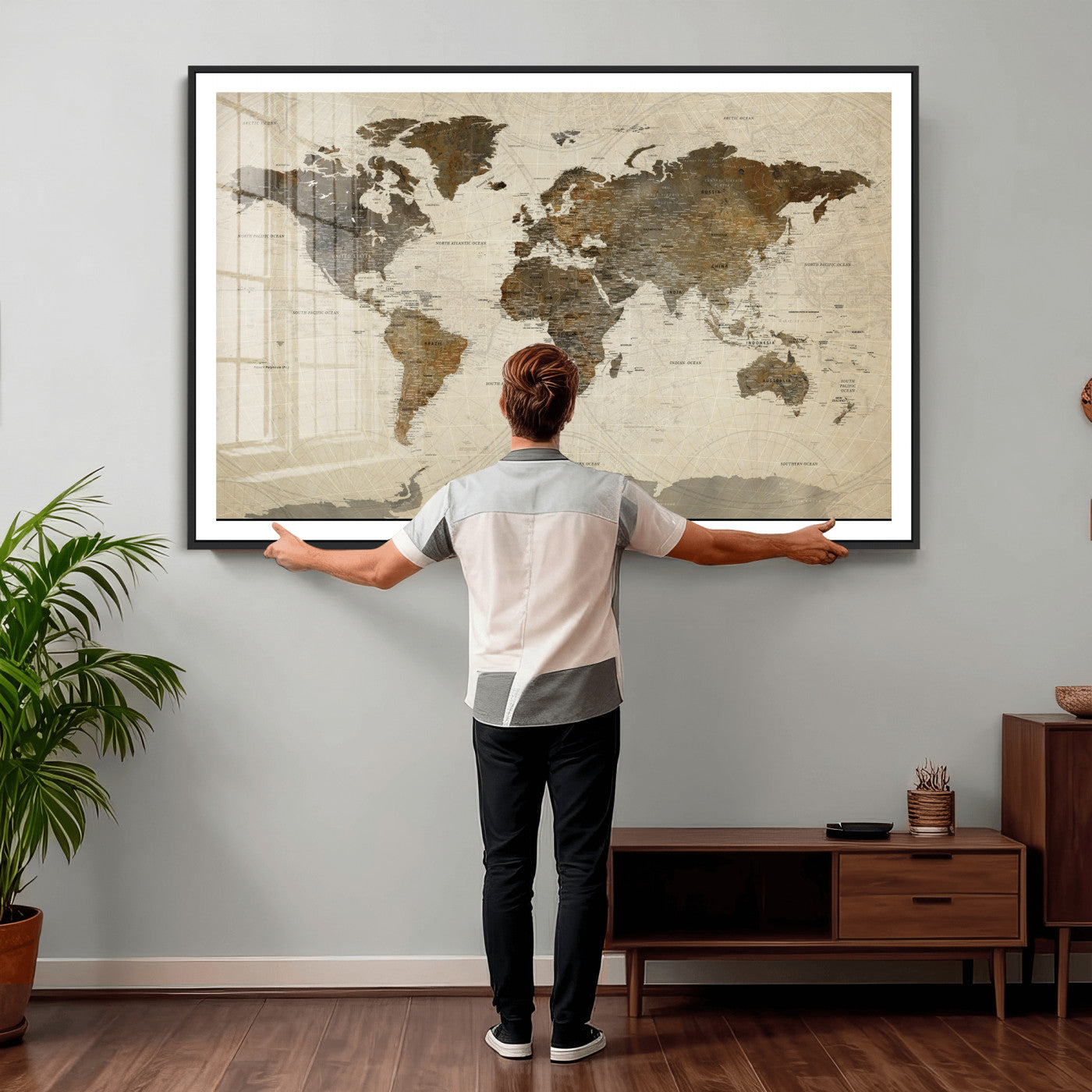 49623468-MGV-CV-36X24 - World Map Wall Art Canvas Print, Modern Decorative Framed Map Artwork Prints for Living Room, Office, Bedroom Wall Decor