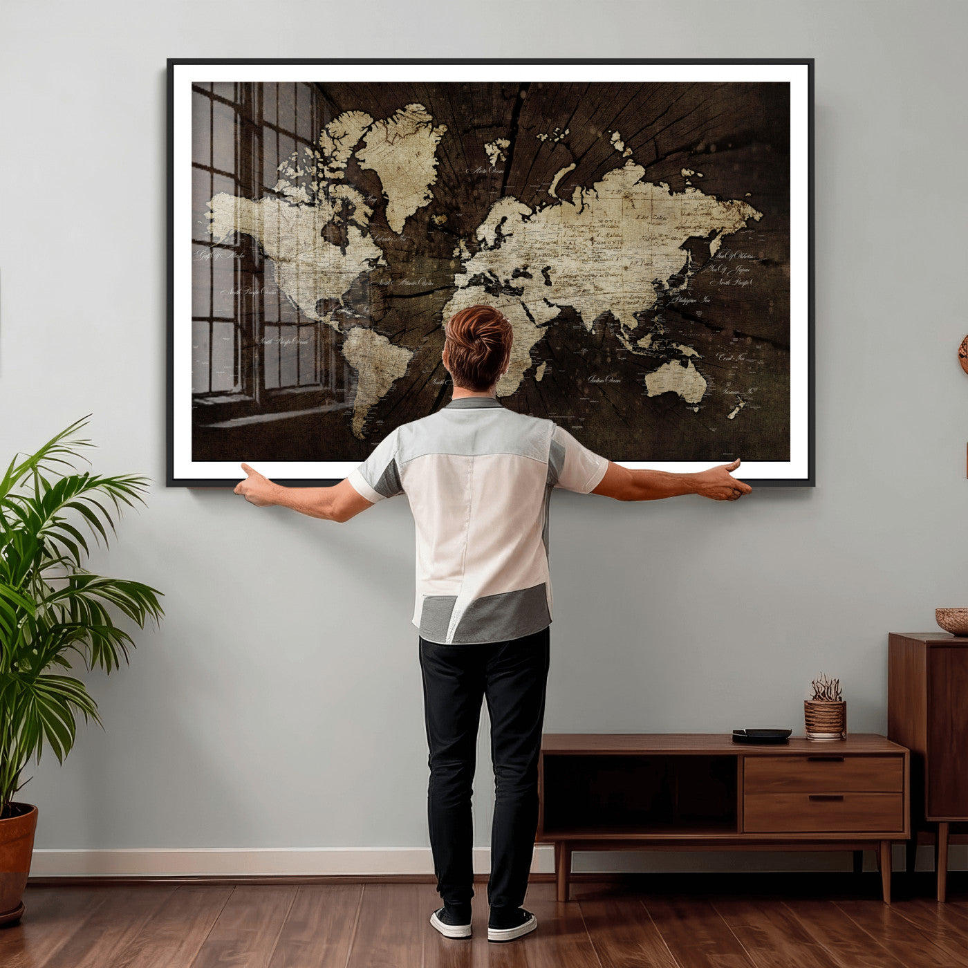40991509-MGV-CV-36X24 - World Map Wall Art Canvas Print, Modern Decorative Framed Map Artwork Prints for Living Room, Office, Bedroom Wall Decor