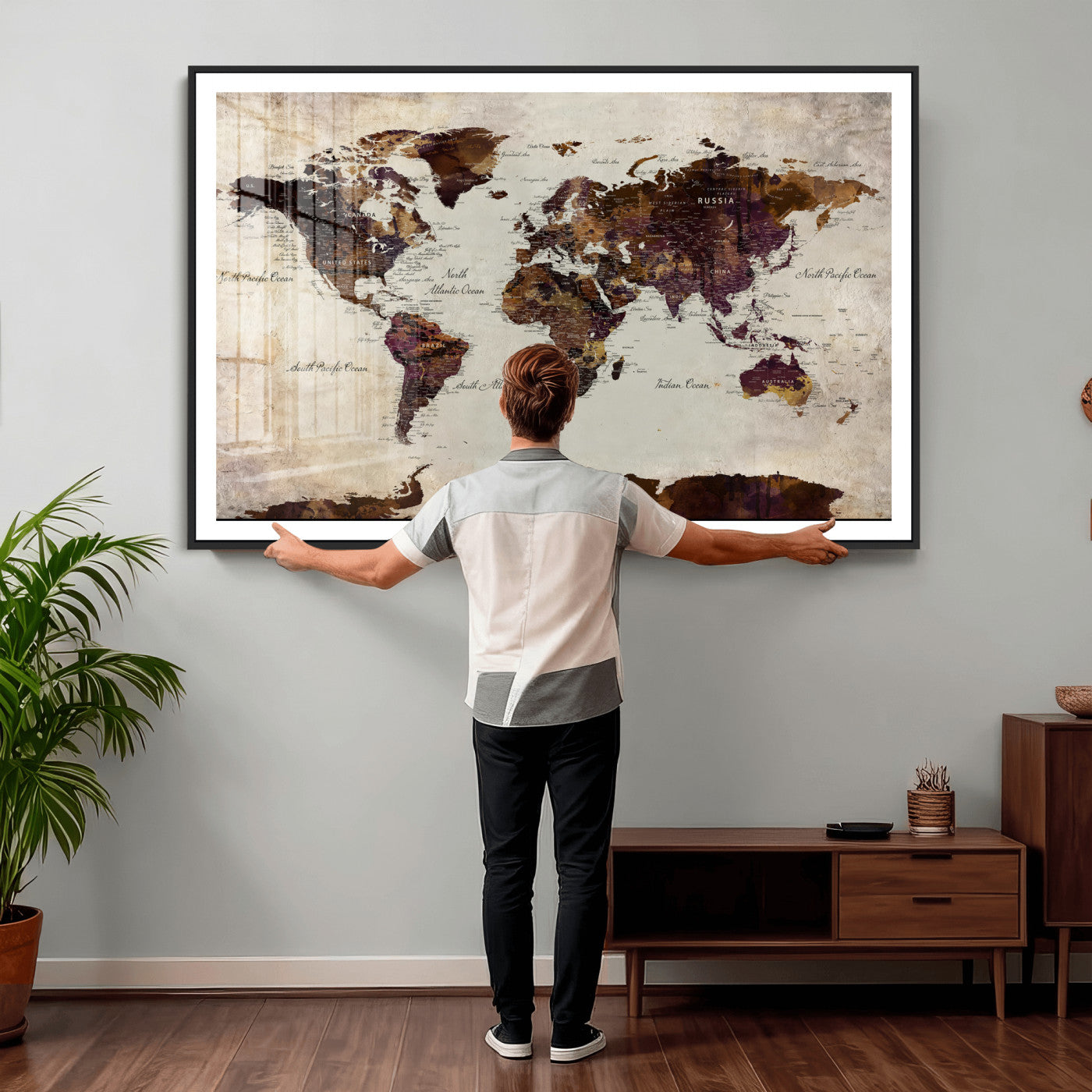50611123-MGV-CV-36X24 - World Map Canvas Triptych – Colorful Global Wall Art for Living Rooms, Offices, and Study Spaces