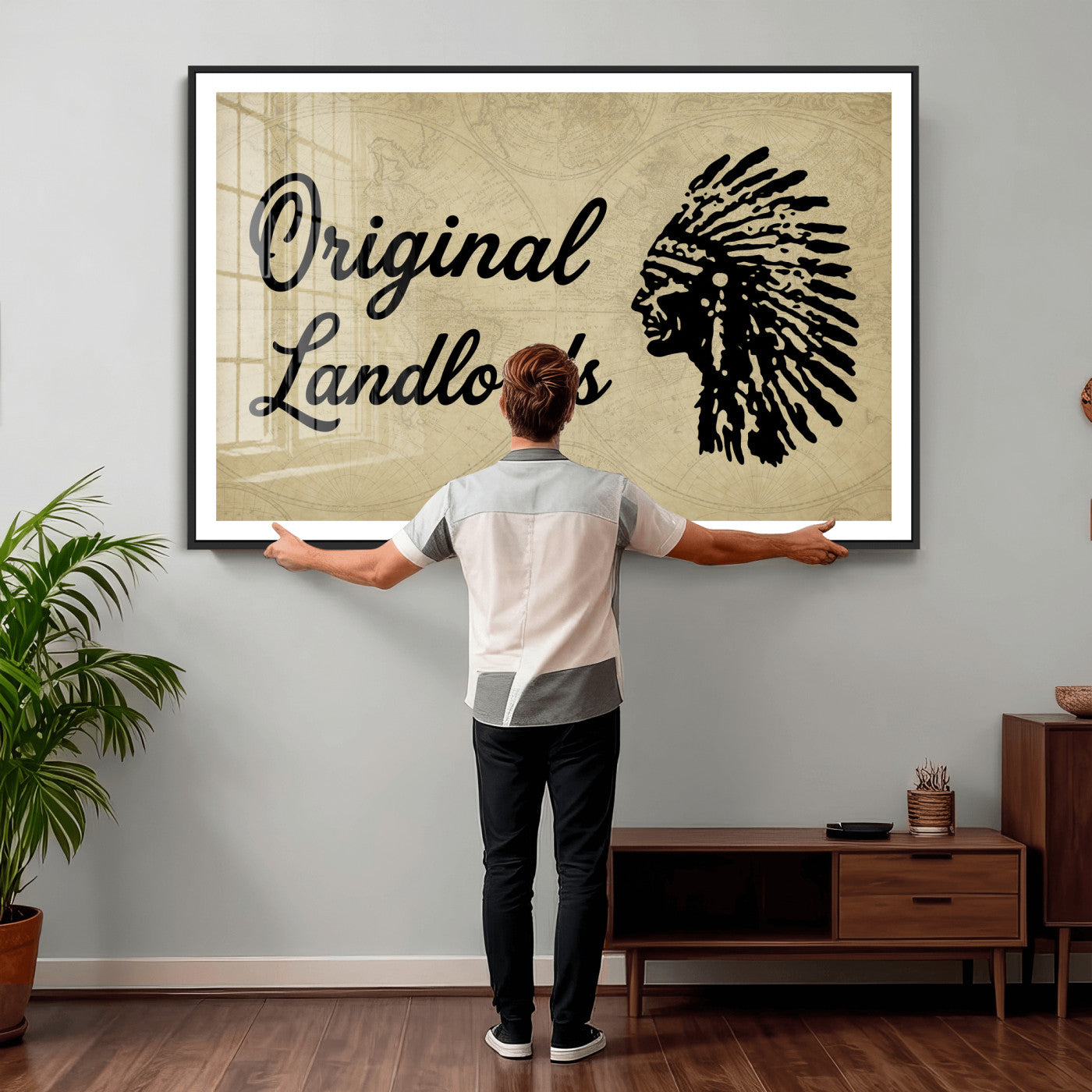56844712-MGV-CV-36X24 - Original Landlords Wall Art Canvas Print, Native American Silhouette Artwork, Framed Wall Art Ready to Hang