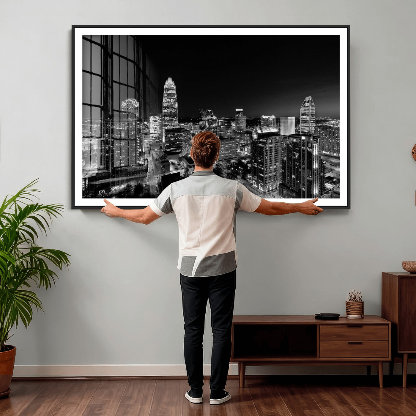 68329345-MGV-CV-36X24 - Atlanta Skyline Wall Art Canvas Print, Atlanta Downtown Night Cityscape Print for Modern Urban Wall Decor