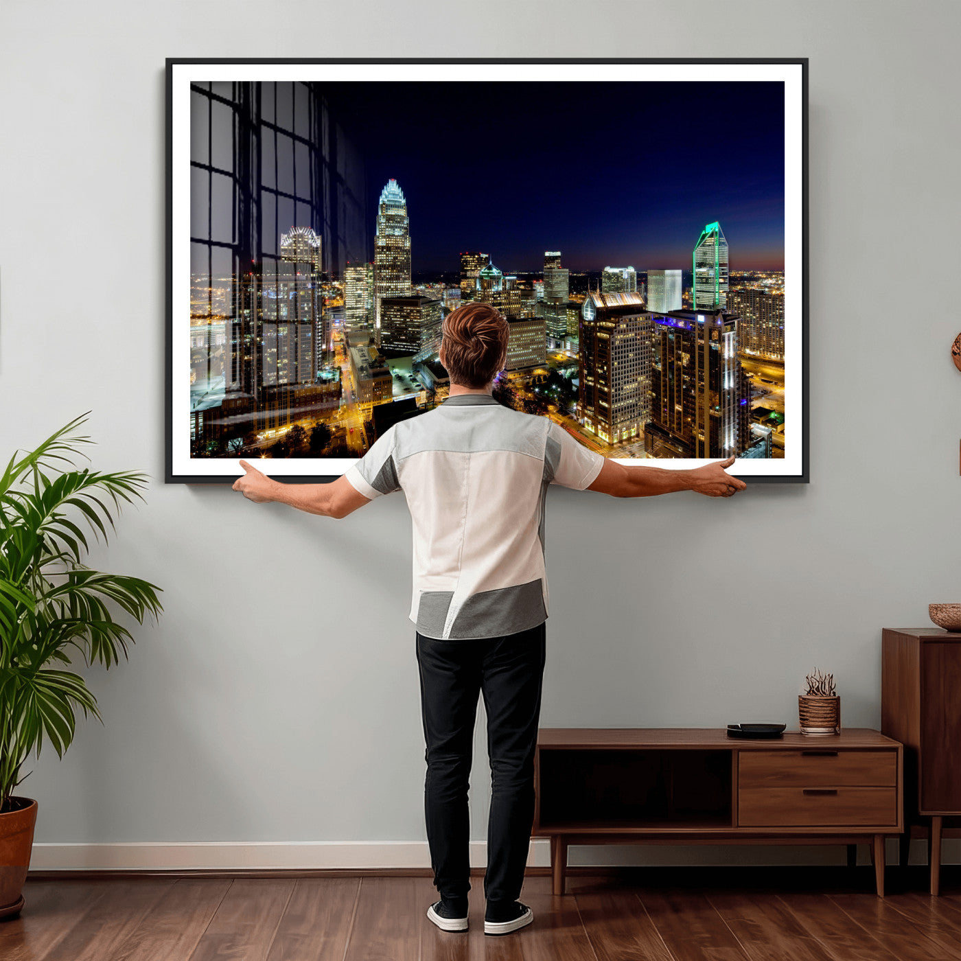 47163738-MGV-CV-36X24 - Atlanta Skyline Wall Art Canvas Print, Atlanta Downtown Night Cityscape Print for Modern Urban Wall Decor