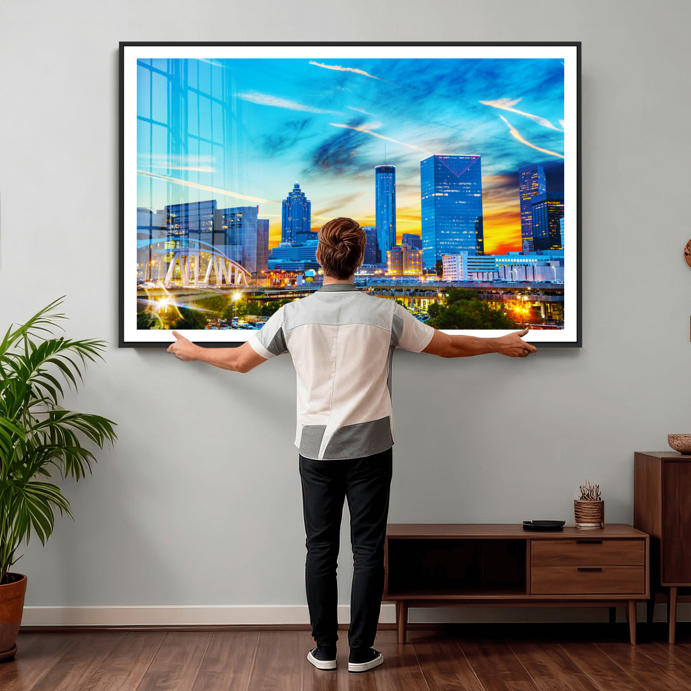 23097797-MGV-CV-36X24 - Atlanta Skyline Wall Art Canvas Print, Atlanta Downtown Night Cityscape Print for Modern Urban Wall Decor