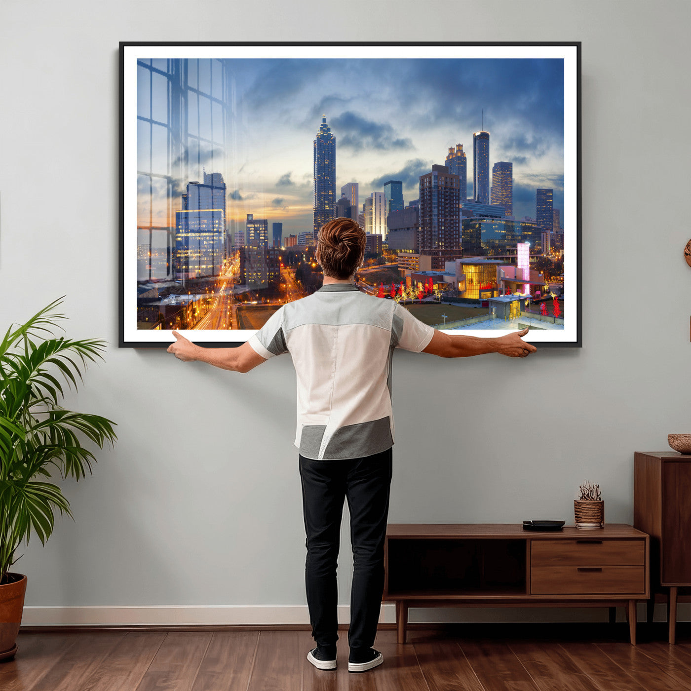 18461309-MGV-CV-36X24 - Atlanta Skyline Wall Art Canvas Print, Atlanta Downtown Night Cityscape Print for Modern Urban Wall Decor