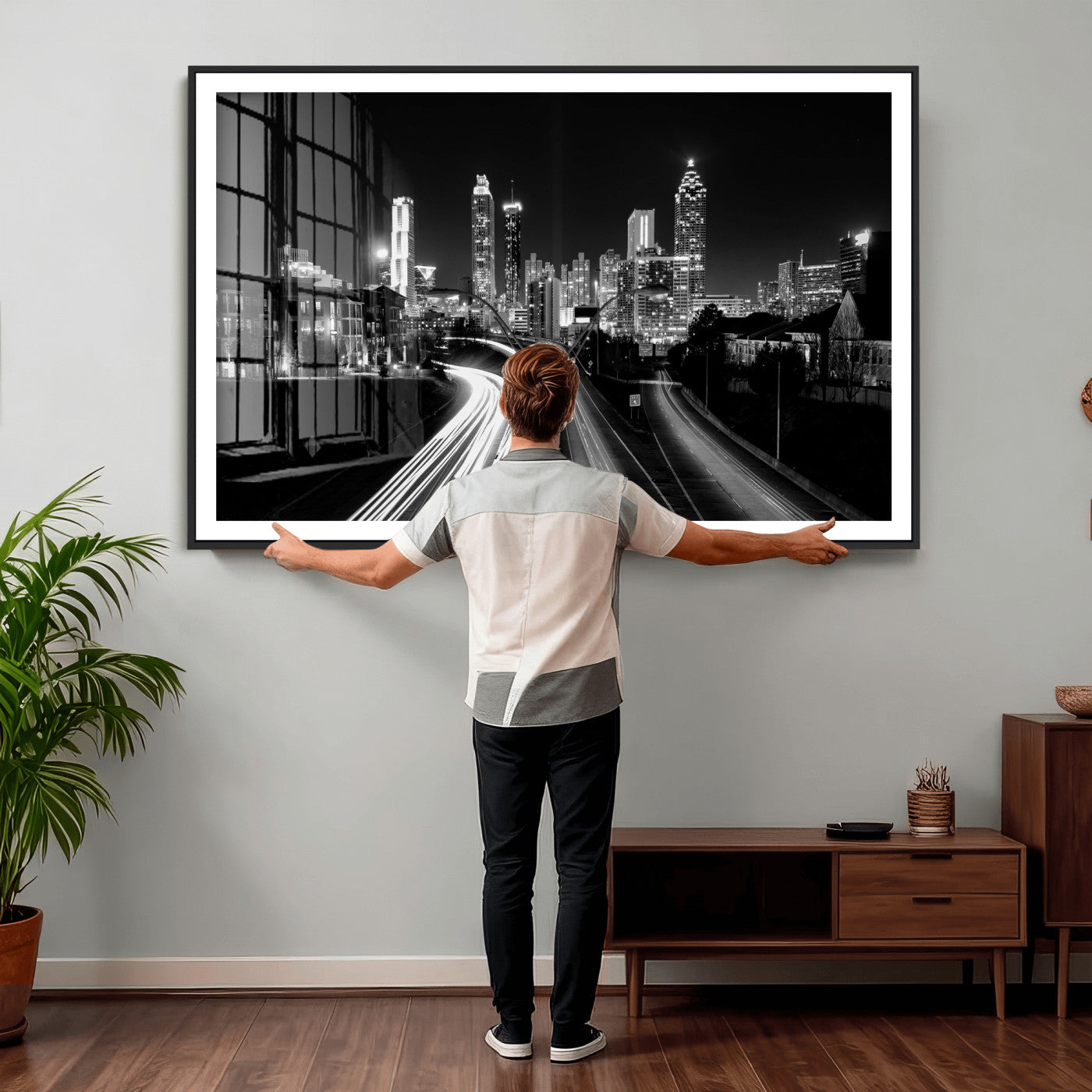 80330064-MGV-CV-36X24 - Atlanta Skyline Wall Art Canvas Print, Atlanta Downtown Night Cityscape Print for Modern Urban Wall Decor