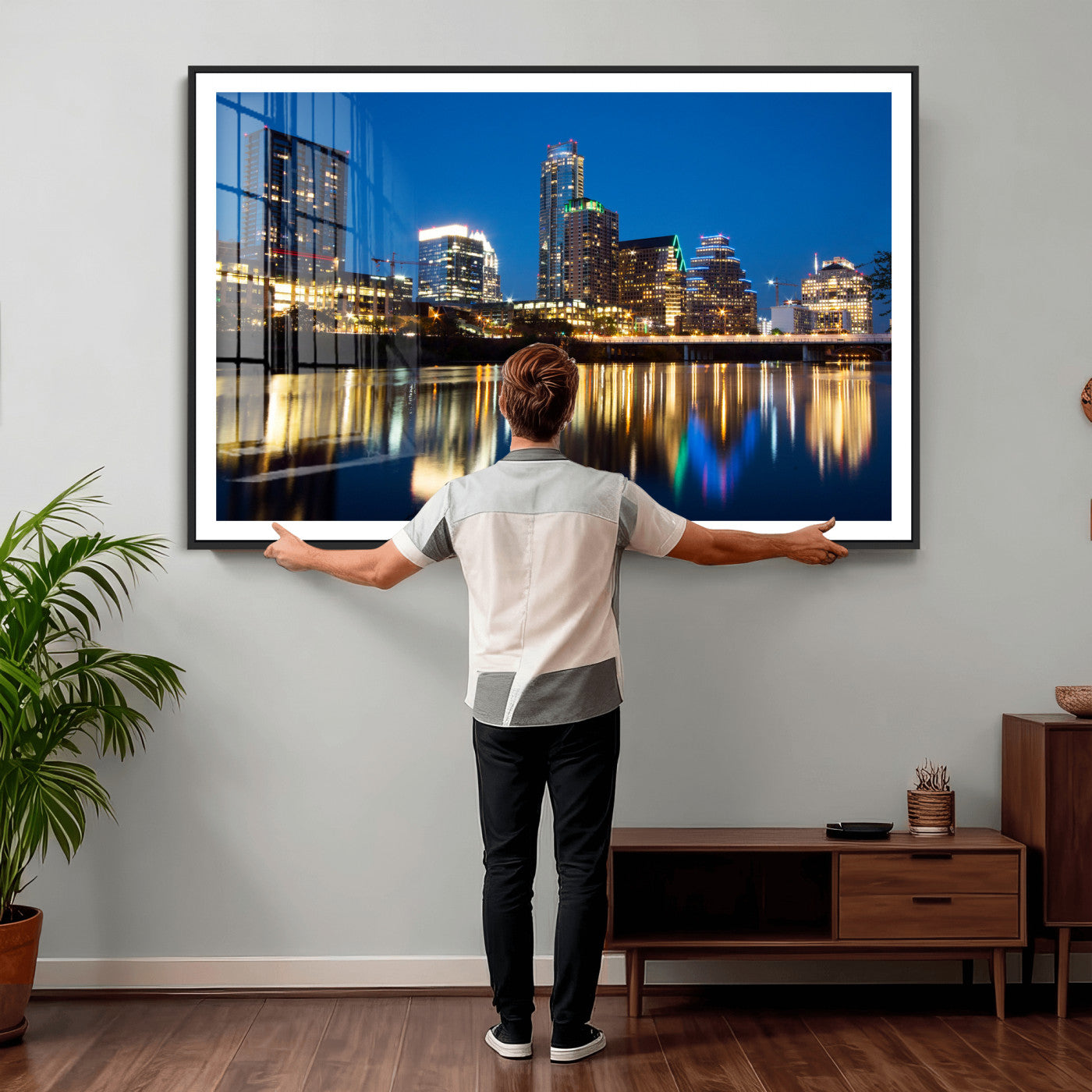21916206-MGV-CV-36X24 - Austin Skyline Wall Art Canvas Print, Austin Downtown Night Cityscape Print for Modern Urban Wall Decor