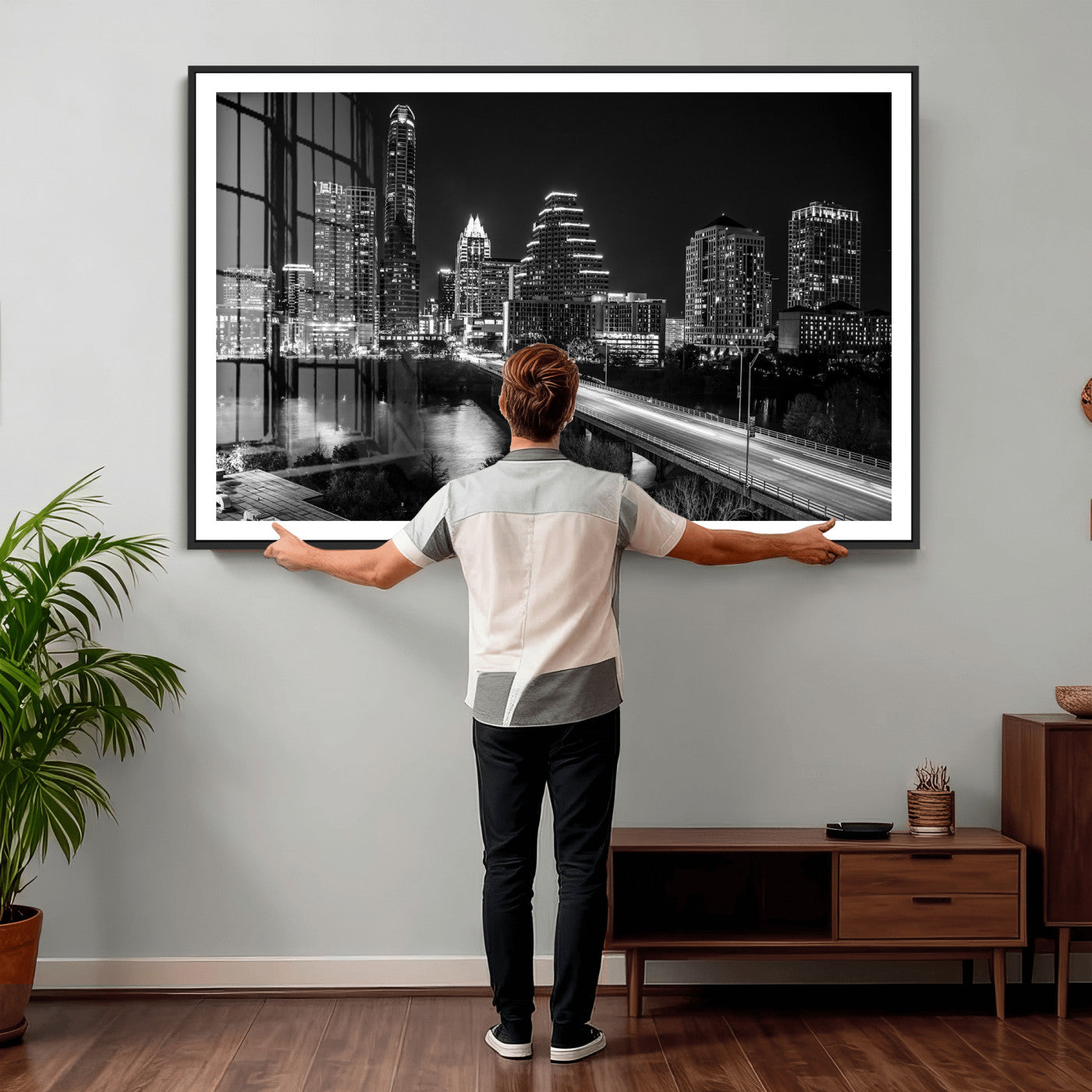 37531750-MGV-CV-36X24 - Austin Skyline Wall Art Canvas Print, Austin Downtown Night Cityscape Print for Modern Urban Wall Decor
