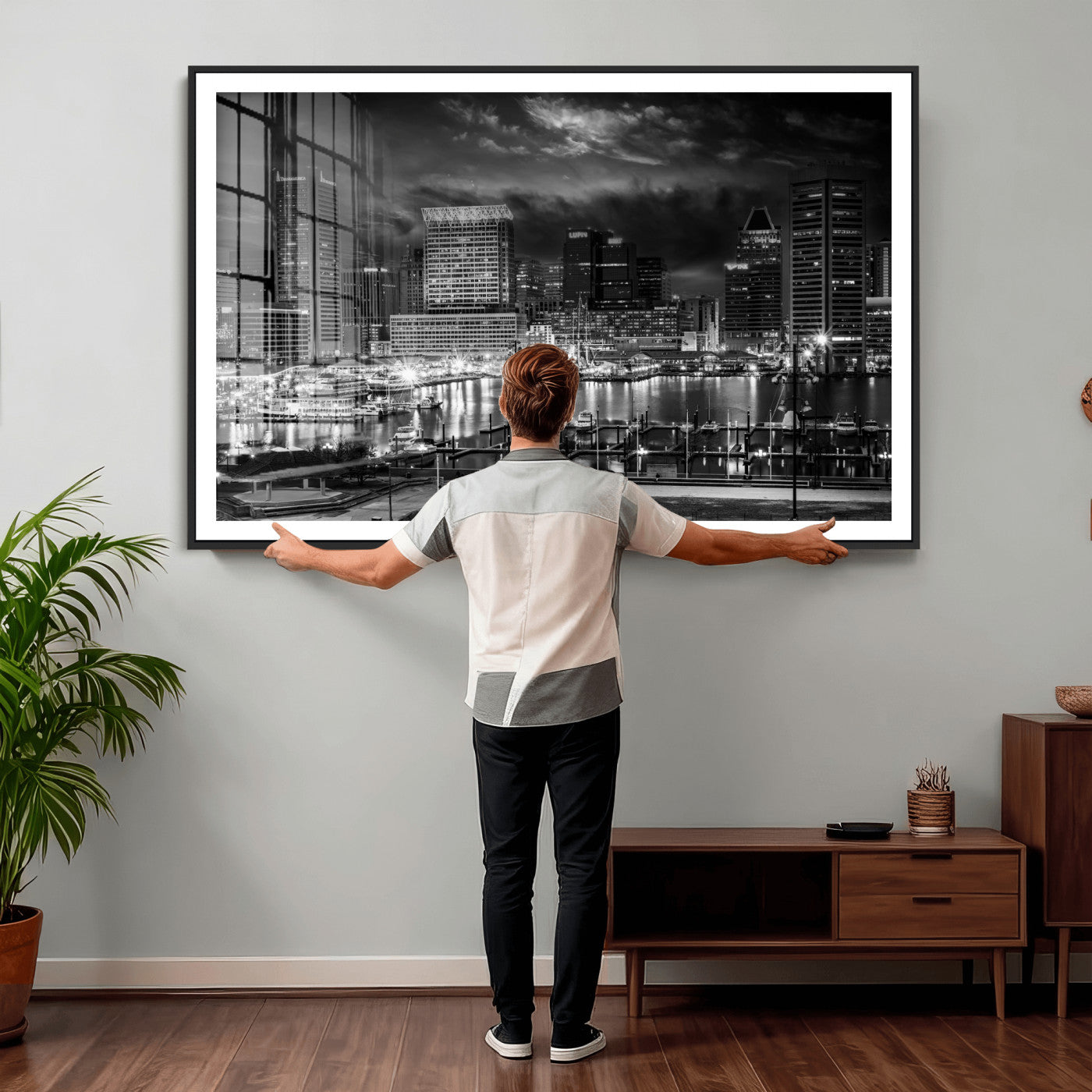 79755655-MGV-CV-36X24 - Baltimore Skyline Wall Art Canvas Print, Baltimore Downtown Night Cityscape Print for Modern Urban Wall Decor