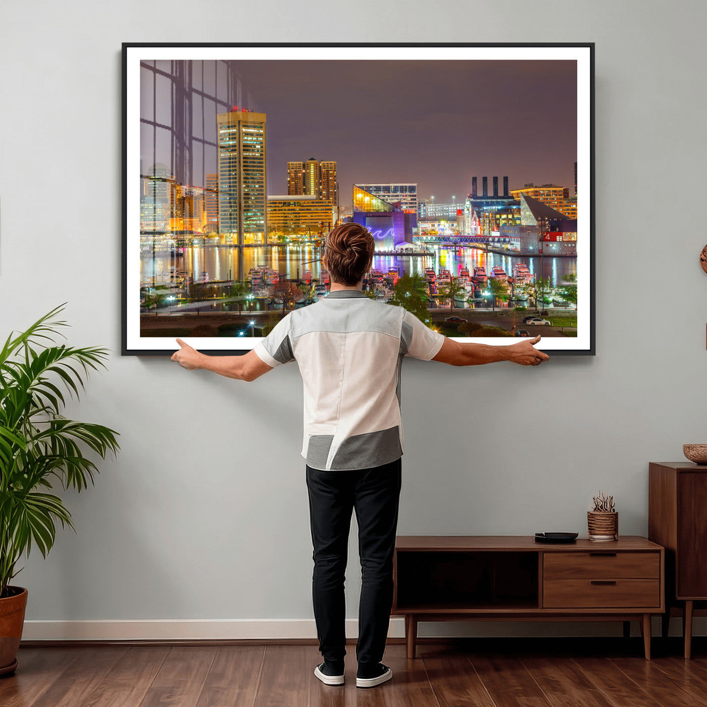 42654823-MGV-CV-36X24 - Baltimore Skyline Wall Art Canvas Print, Baltimore Downtown Night Cityscape Print for Modern Urban Wall Decor