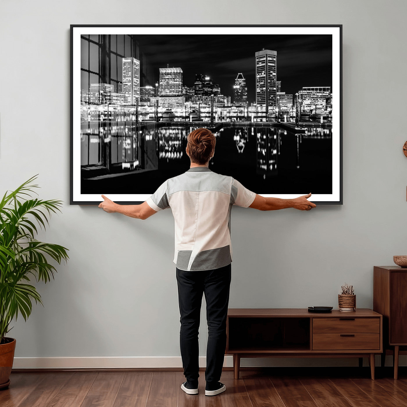 69187681-MGV-CV-36X24 - Baltimore Skyline Wall Art Canvas Print, Baltimore Downtown Night Cityscape Print for Modern Urban Wall Decor