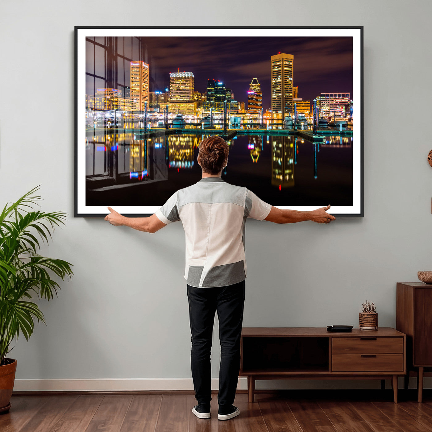 38201692-MGV-CV-36X24 - Baltimore Skyline Wall Art Canvas Print, Baltimore Downtown Night Cityscape Print for Modern Urban Wall Decor