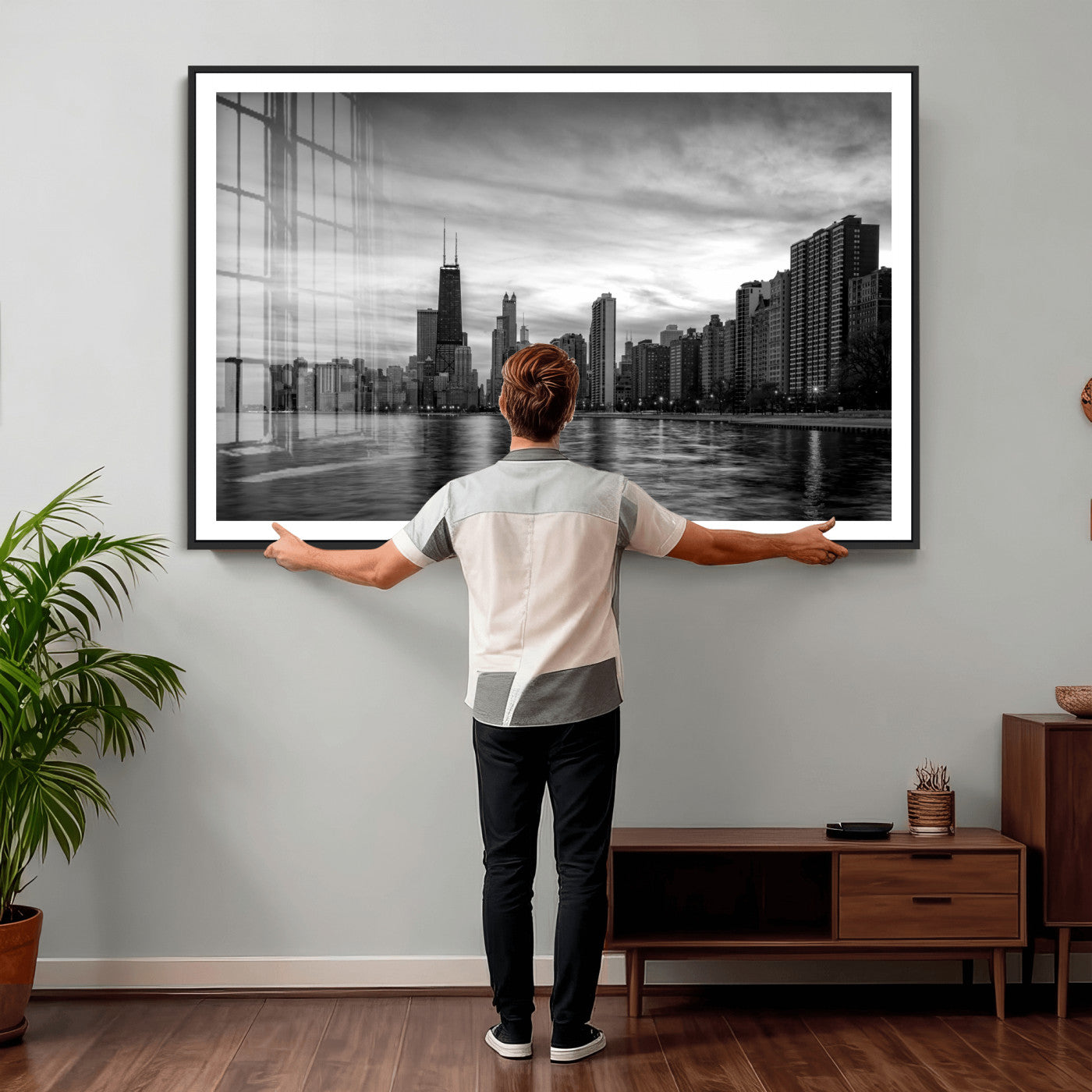 74552581-MGV-CV-36X24 - Chicago Wall Art Canvas Print, Chicago City Downtown Night Cityscape Print for Modern Urban Wall Decor