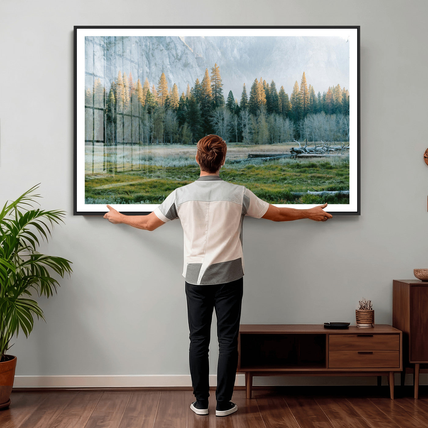 95548744-MGV-CV-36X24 - Forest Meadow Wall Art Canvas Print, Pine Tree Landscape Nature Artwork, Mountain Valley Scenic Photography, Calm Wilderness Wall Decor