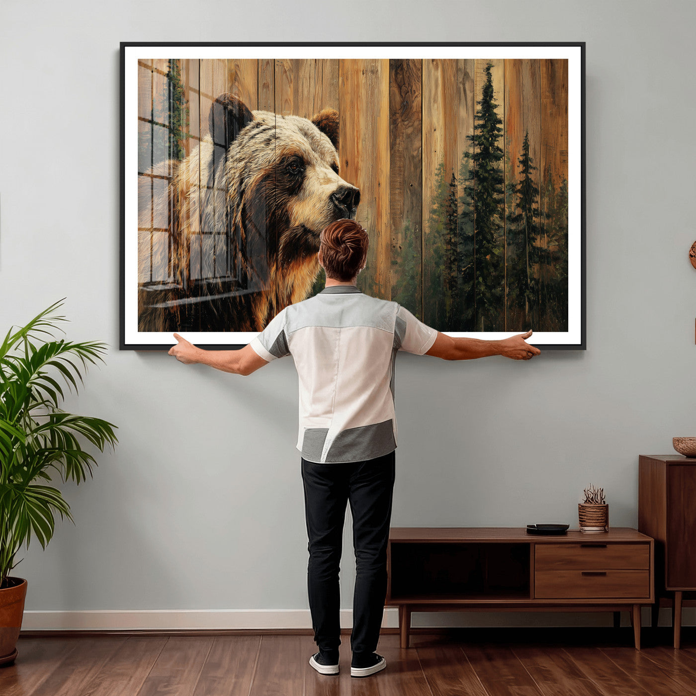 75645180-MGV-CV-36X24 - Grizzly Bear Wall Art Canvas Print, Rustic Wildlife Bear Artwork, Forest Animal Painting, Cabin Lodge Nature Wall Decor
