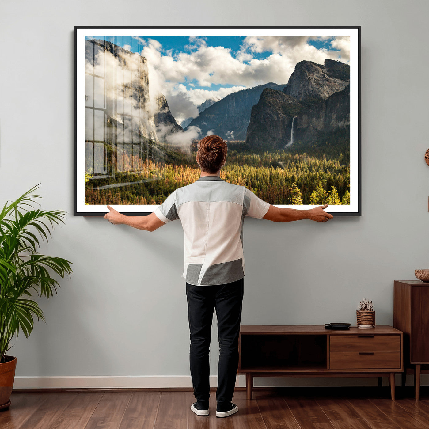 18271001-MGV-CV-36X24 - Yosemite Valley River Landscape Wall Art Canvas Print, Granite Cliffs Forest River Canvas Print, California National Park Moody Scenic Art Printi