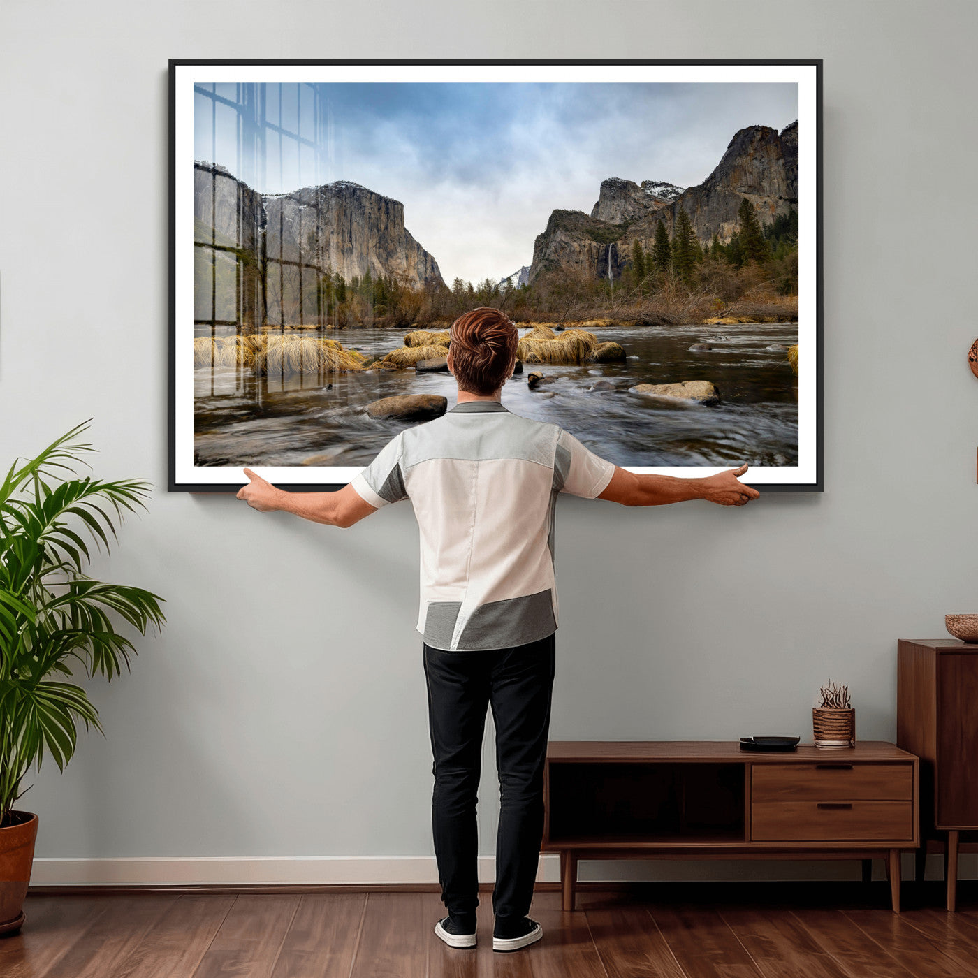 20458404-MGV-CV-36X24 - Yosemite Valley Mountain Landscape Wall Art Canvas Print, Granite Cliff Forest Valley Canvas Print, California National Park Scenic Art Printing