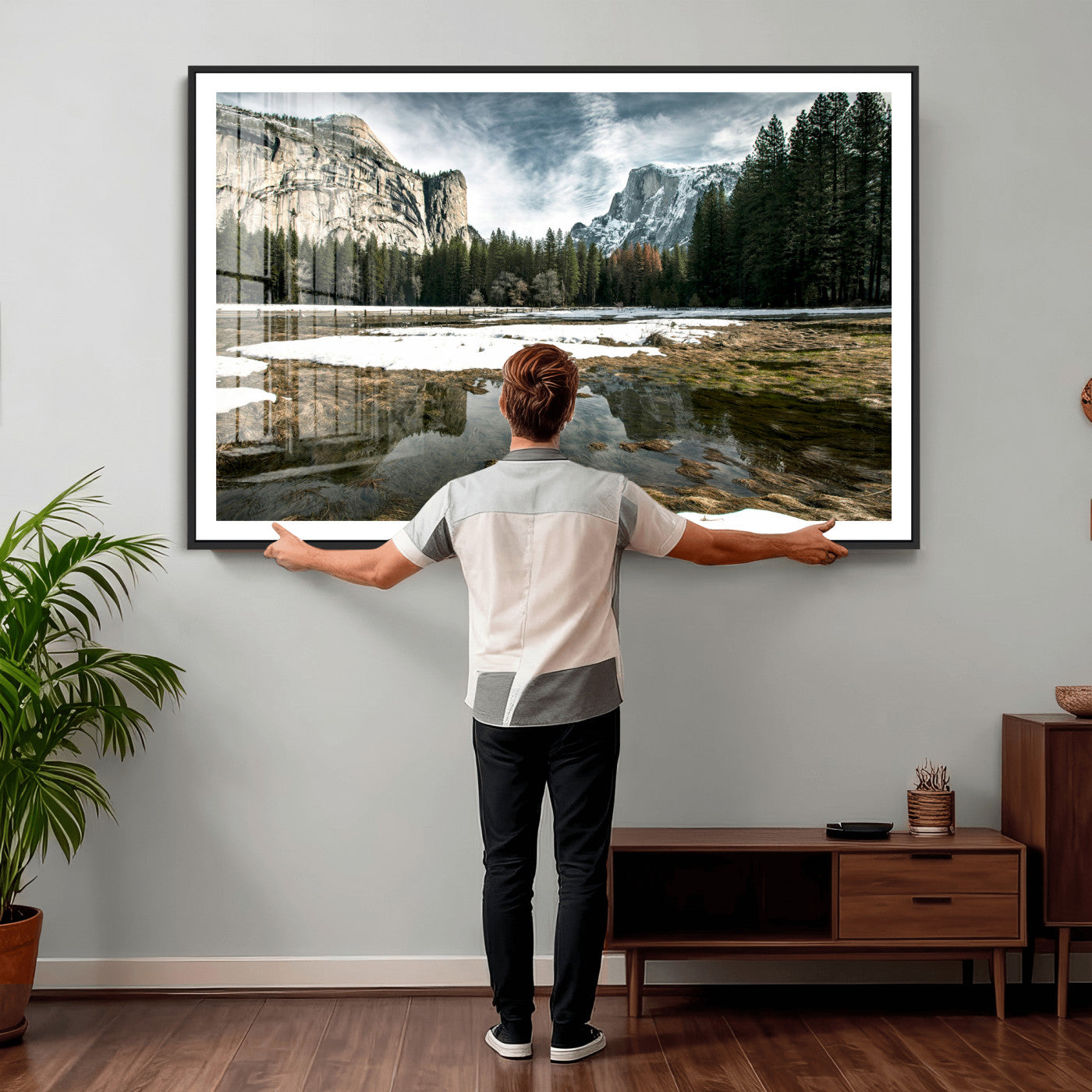 14527348-MGV-CV-36X24 - Yosemite Valley Mountain Landscape Wall Art Canvas Print, Granite Cliff Forest Valley Canvas Print, California National Park Scenic Art Printing