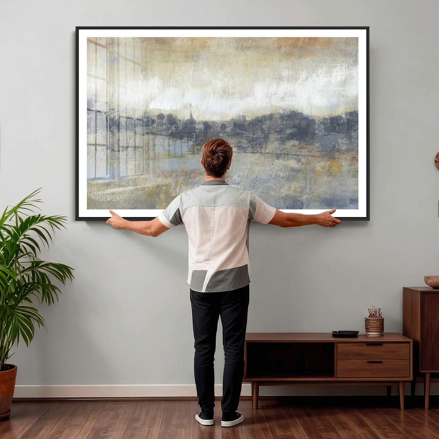 73973590-MGV-CV-36X24 - Abstract Neutral Landscape Painting Wall Art Canvas Print, Modern Minimal Texture Horizon Canvas Print, Beige Gray Contemporary Abstract Art Printing