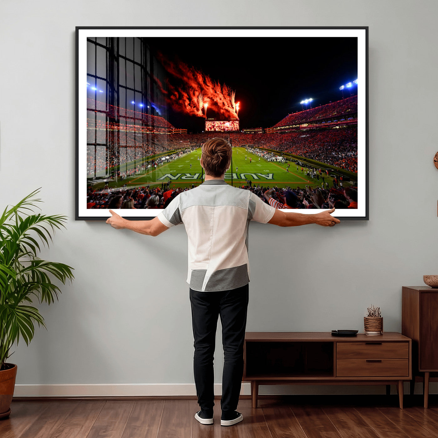 81918884-MGV-CV-36X24 - Auburn Stadium Wall Art Canvas Print, College Football Night Game Crowd, Jordan Hare Stadium Artwork