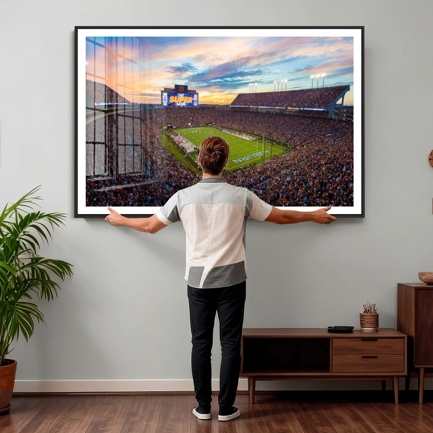 75203764-MGV-CV-36X24 - Auburn Stadium Sunset Wall Art Canvas Print, Jordan Hare Stadium Game Day Crowd, Auburn Tigers Football Artwork