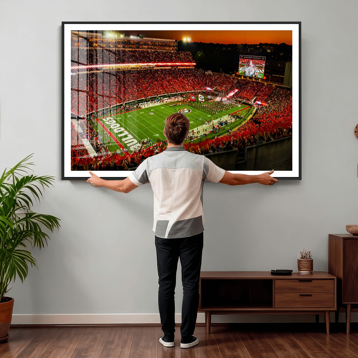 48894104-MGV-CV-36X24 - Georgia Bulldogs Stadium Wall Art Canvas Print, Sanford Stadium Night Game Panorama, College Football Crowd Wall Decor