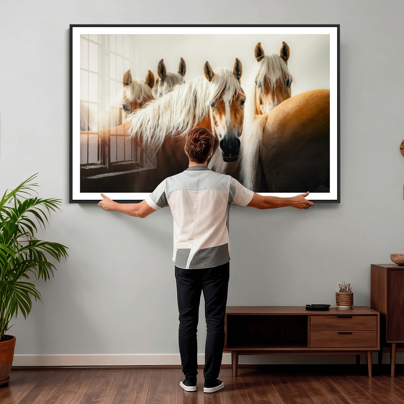 71904941-MGV-CV-36X24 - Wild Horse Herd Wall Art Canvas Print, Natural Horse Portrait Nature Wall Decor for Living Room and Office