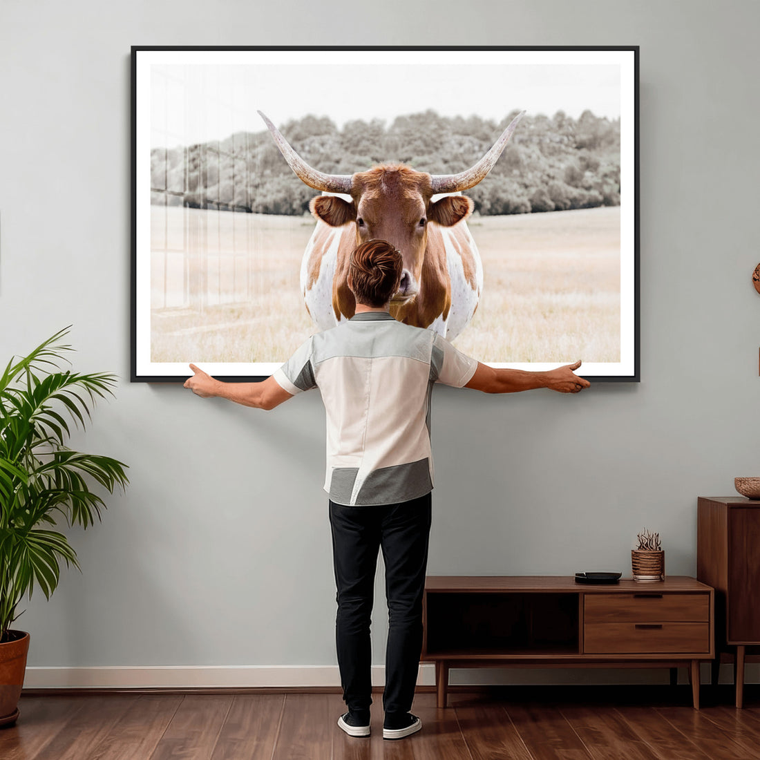 Texas Longhorn Bull Wall Art Canvas Print, Rustic Western Decor