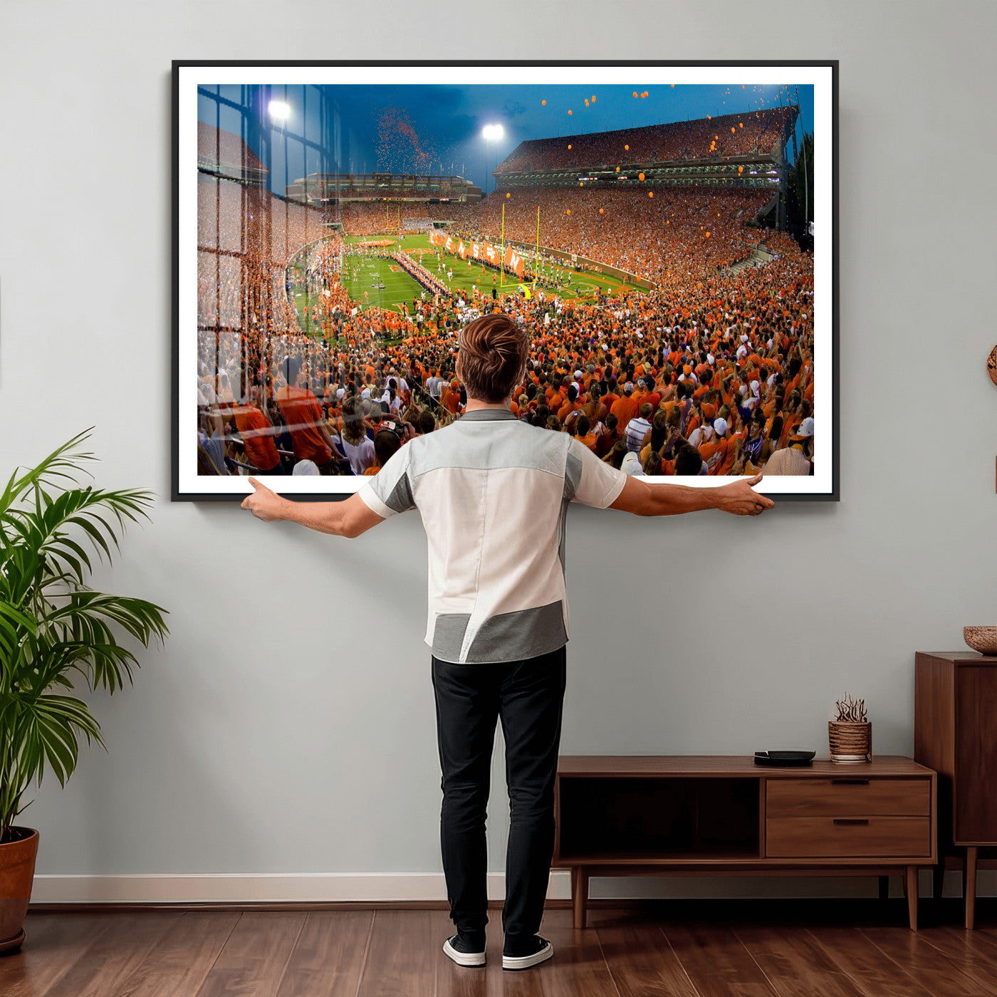 42850097-MGV-CV-36X24 - Clemson Tigers Memorial Stadium Wall Art Canvas Print, Death Valley Football Stadium Artwork, Packed Game Night Crowd Scene