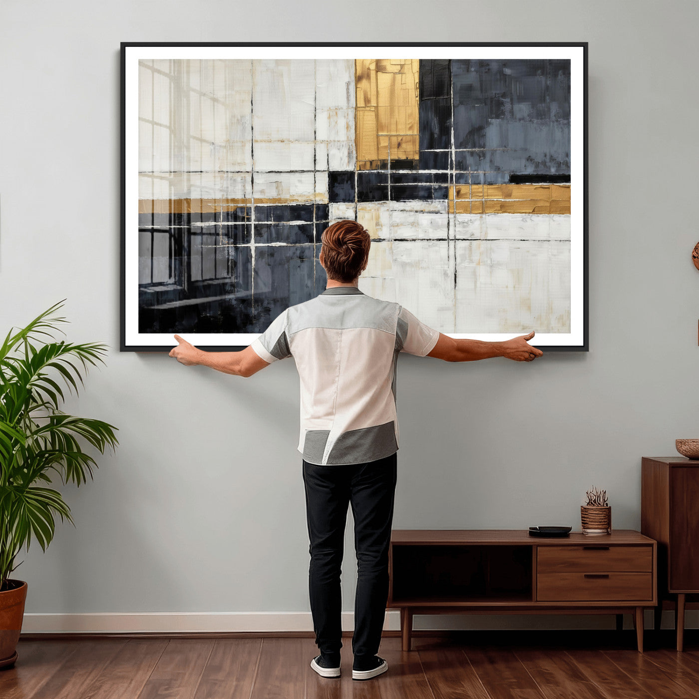 78975677-MGV-CV-36X24 - Gold Abstract Wall Art Canvas Print, Modern Luxury Geometric Painting Wall Decor for Living Room and Office