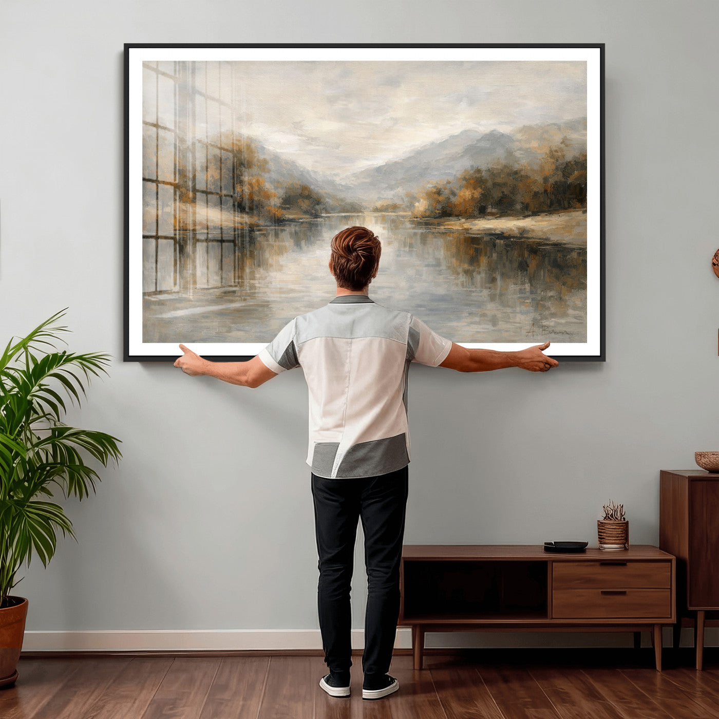 62194542-MGV-CV-36X24 - Abstract Landscape Wall Art Canvas Print, Modern Lake Printing Wall Decor for Contemporary Interiors