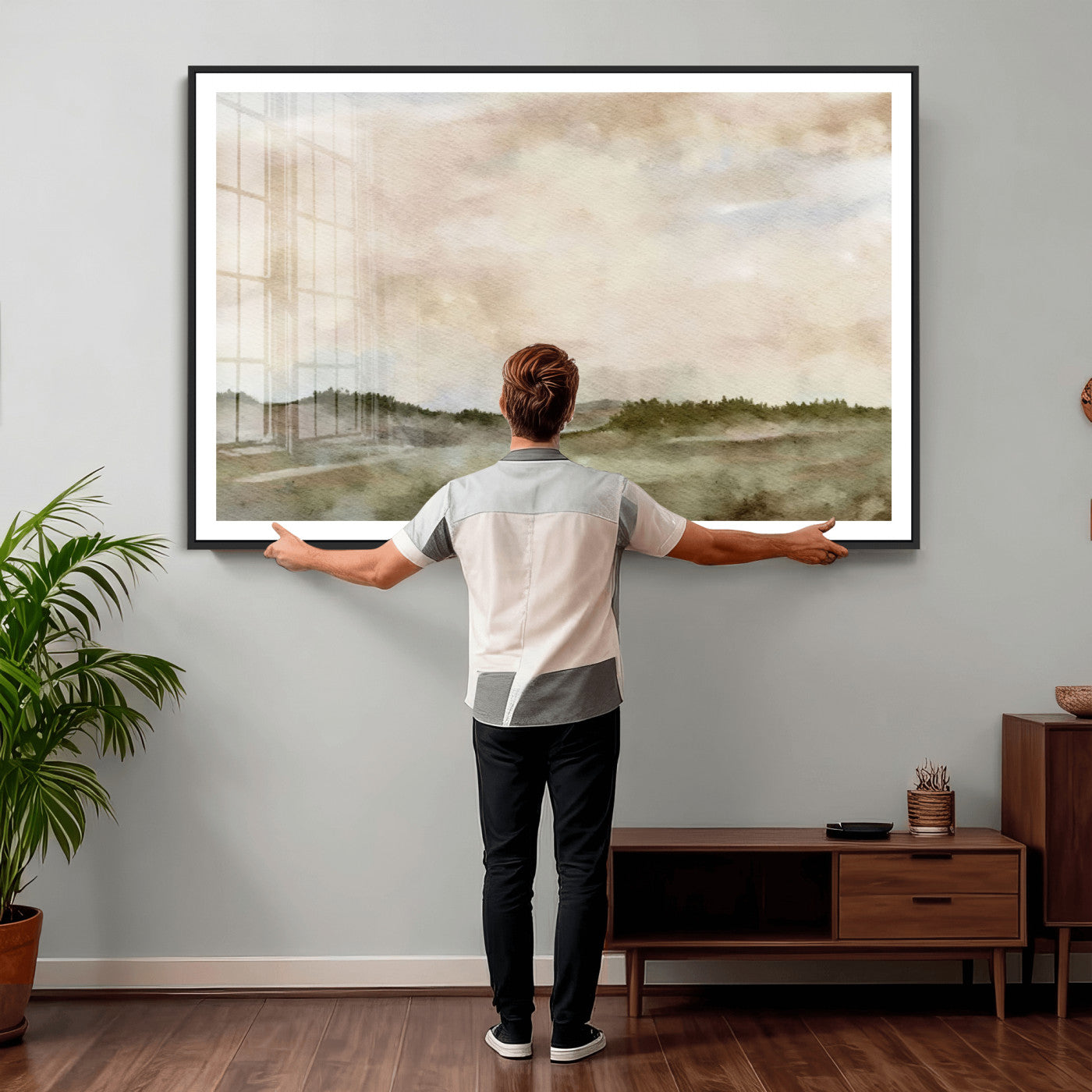 13578069-MGV-CV-36X24 - Abstract Landscape Wall Art Canvas Print, Watercolor Pastoral Landscape Painting Wall Decor for Modern Farmhouse Interiors