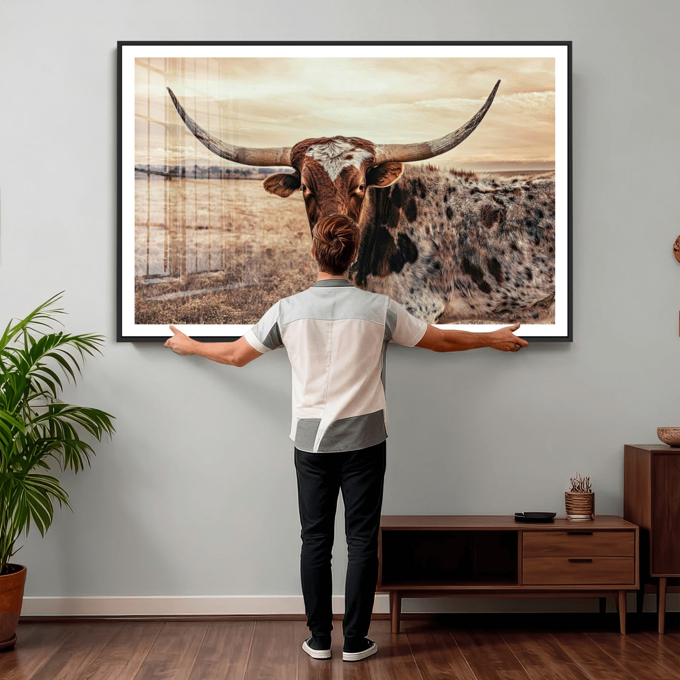 55805825-MGV-CV-36X24 - Texas Longhorn Wall Art Canvas Print – Western Cattle Ranch Artwork for Rustic Farmhouse Decor