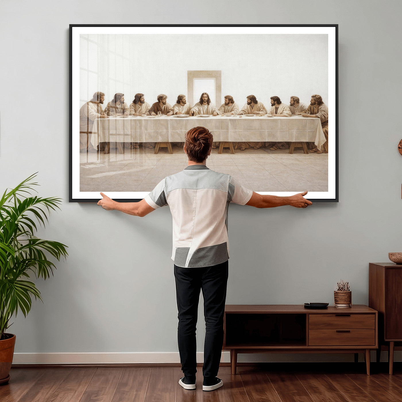 76380069-MGV-CV-36X24 - The Last Supper Wall Art Canvas Print, Jesus Christ Biblical Scene Canvas Print, Christian Religious Artwork for Church Living Room Decor