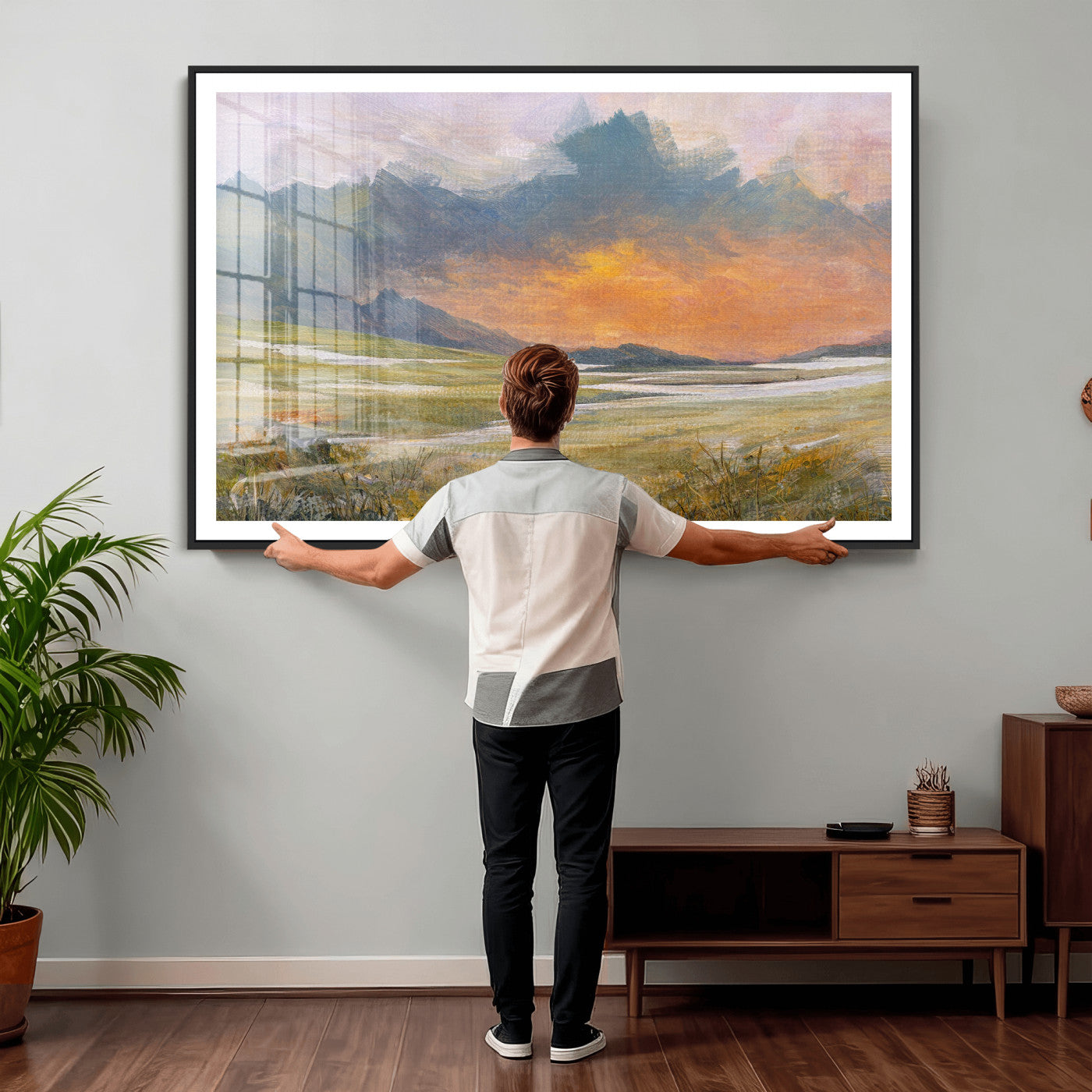 39892091-MGV-CV-36X24 - Mountain Sunset Wall Art Canvas Print Vintage Landscape Panorama Rustic Nature Decor